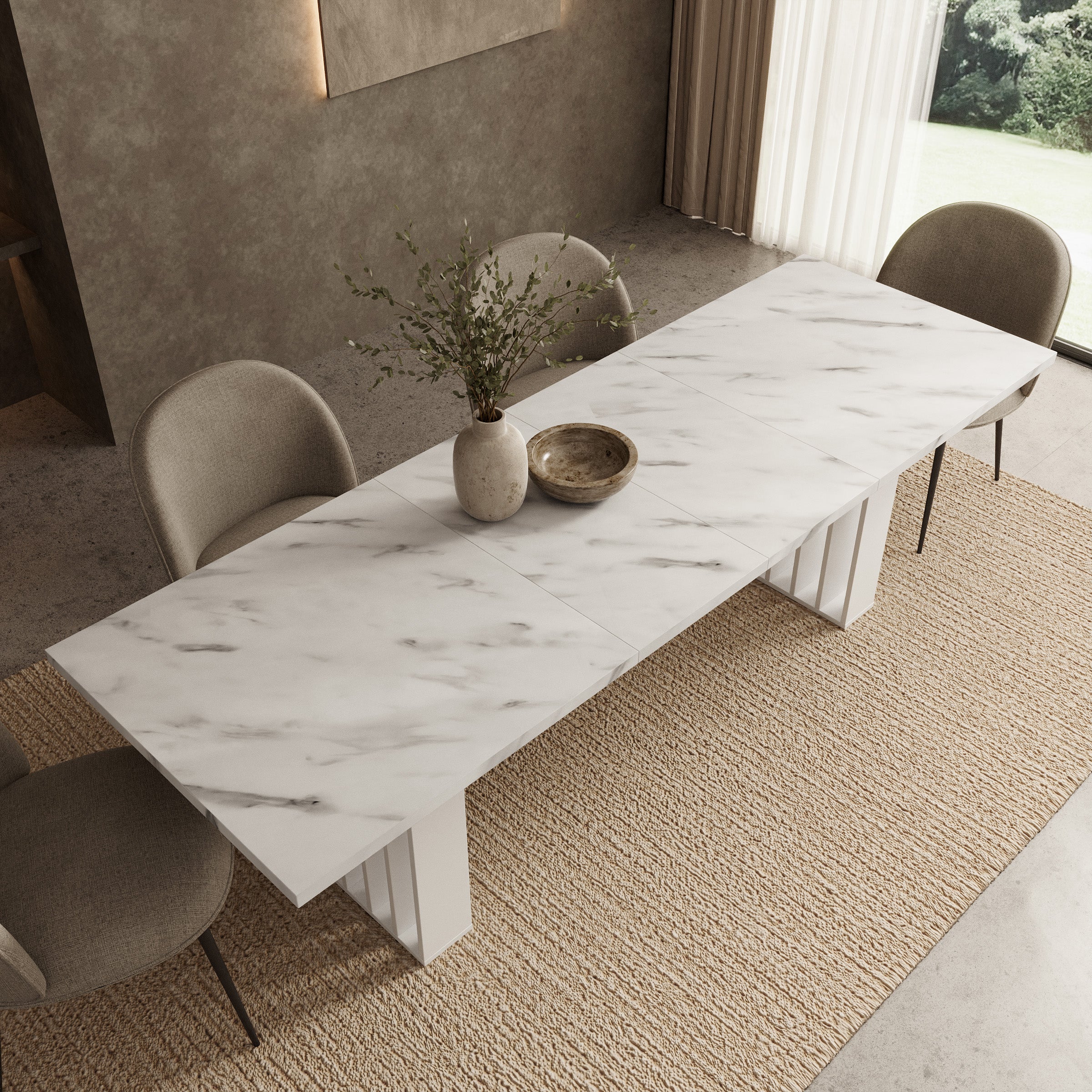Veyra - Eetkamertafel - Uitschuifbaar - Wit marmerpatroon - 160-240x80x75 cm