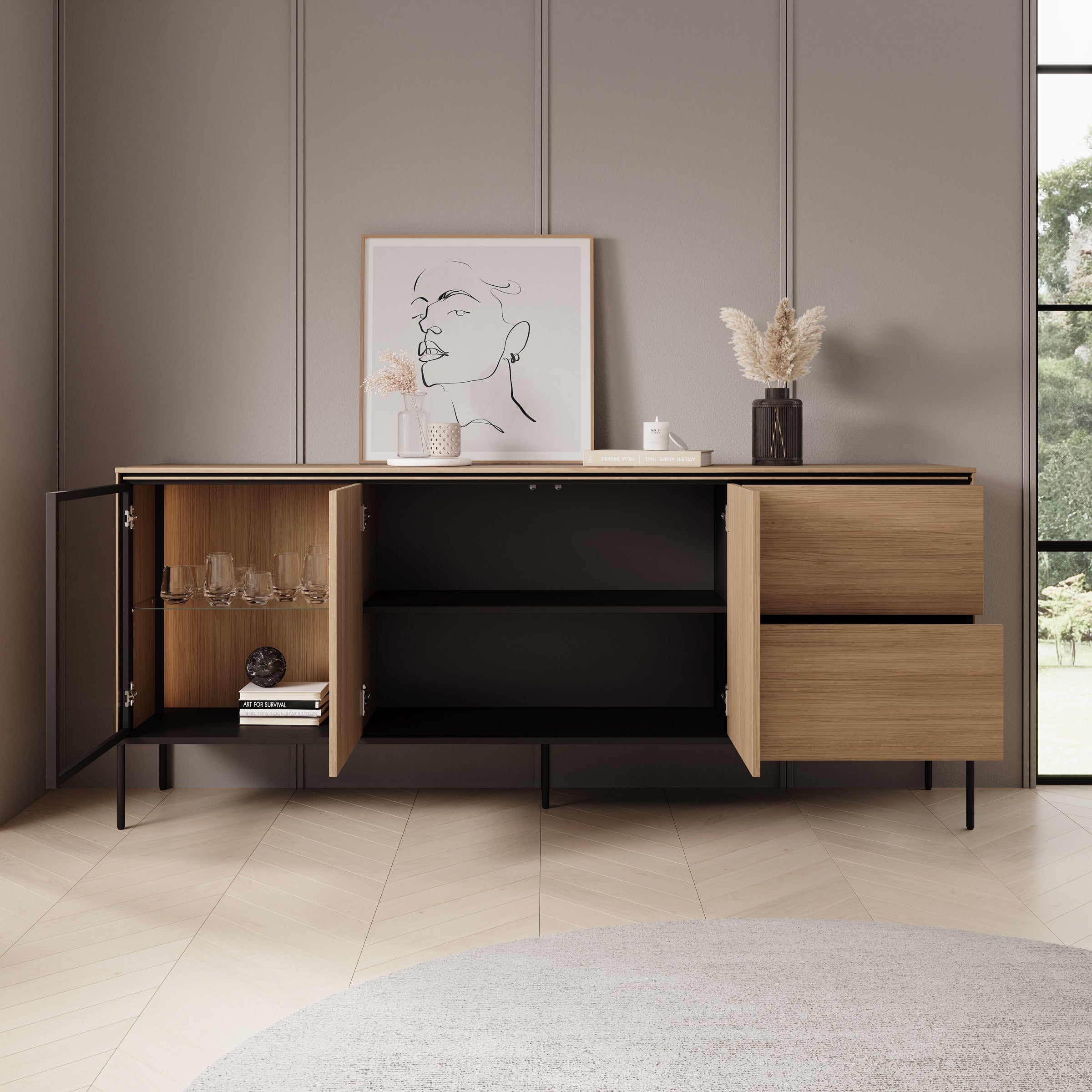 Vicious - Dressoir met LED - Eiken - 201x41x85 cm