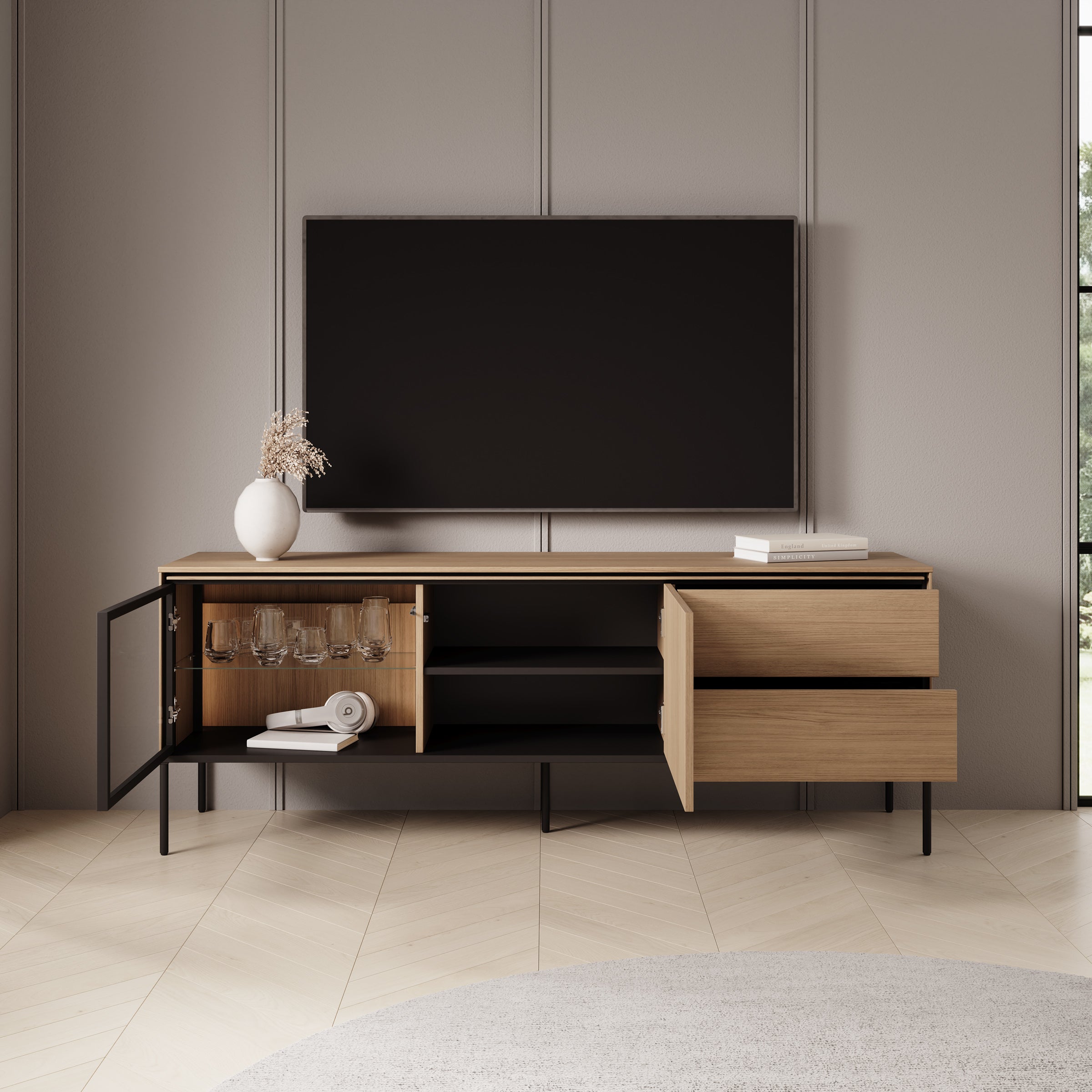 Vicious - TV-Meubel met LED - Eiken - 167x41x62 cm