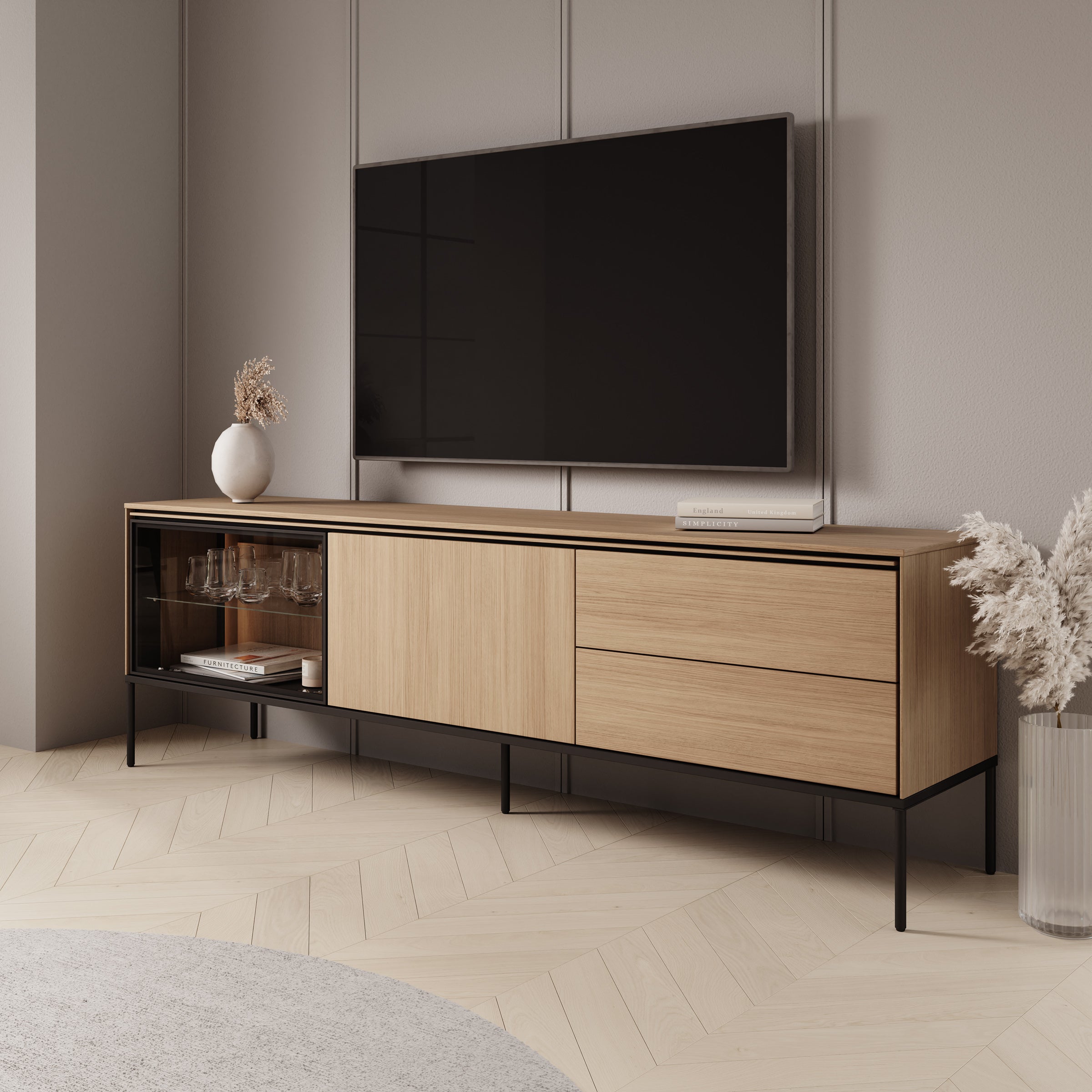 Vicious - TV-Meubel met LED - Eiken - 197x41x62 cm