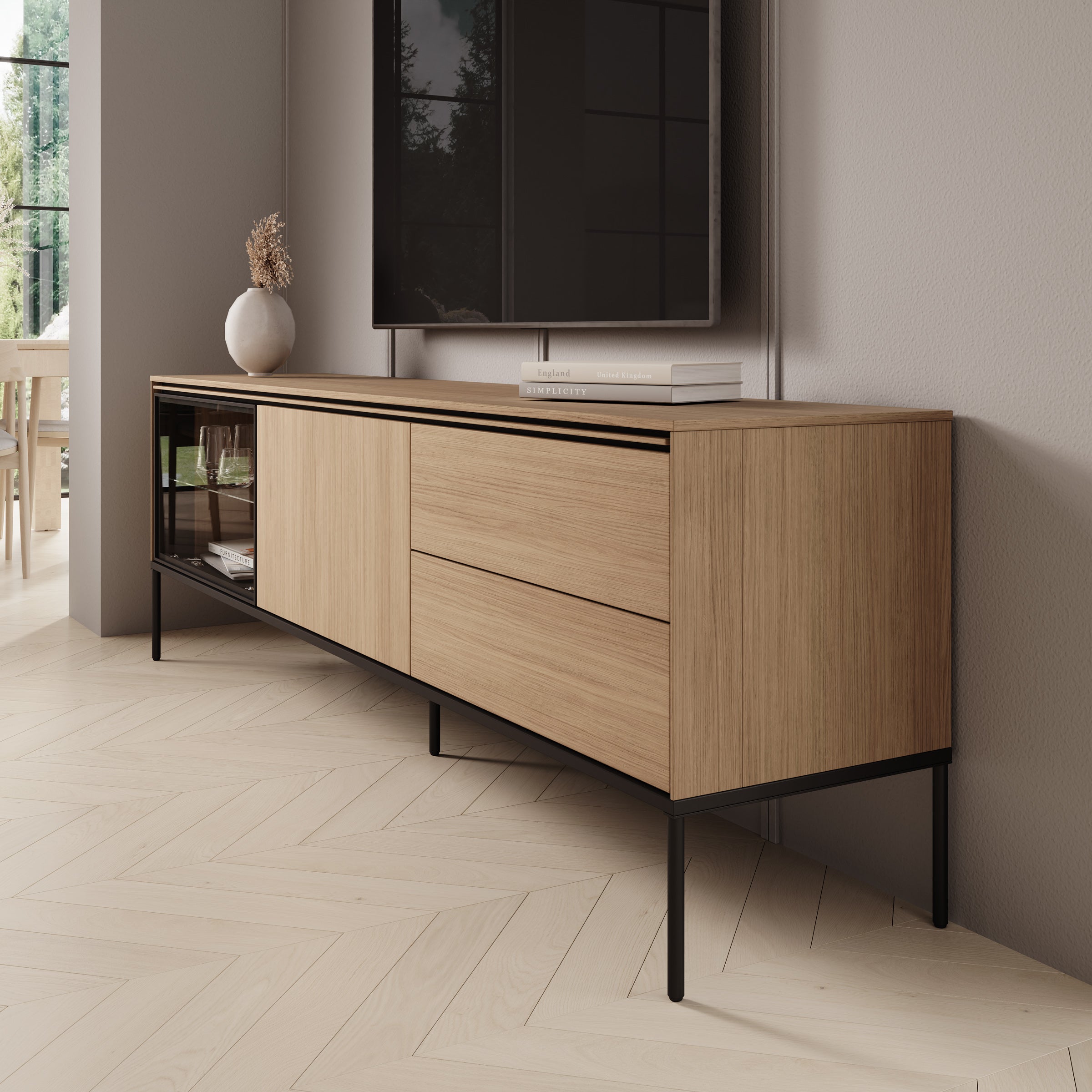 Vicious - TV-Meubel met LED - Eiken - 197x41x62 cm