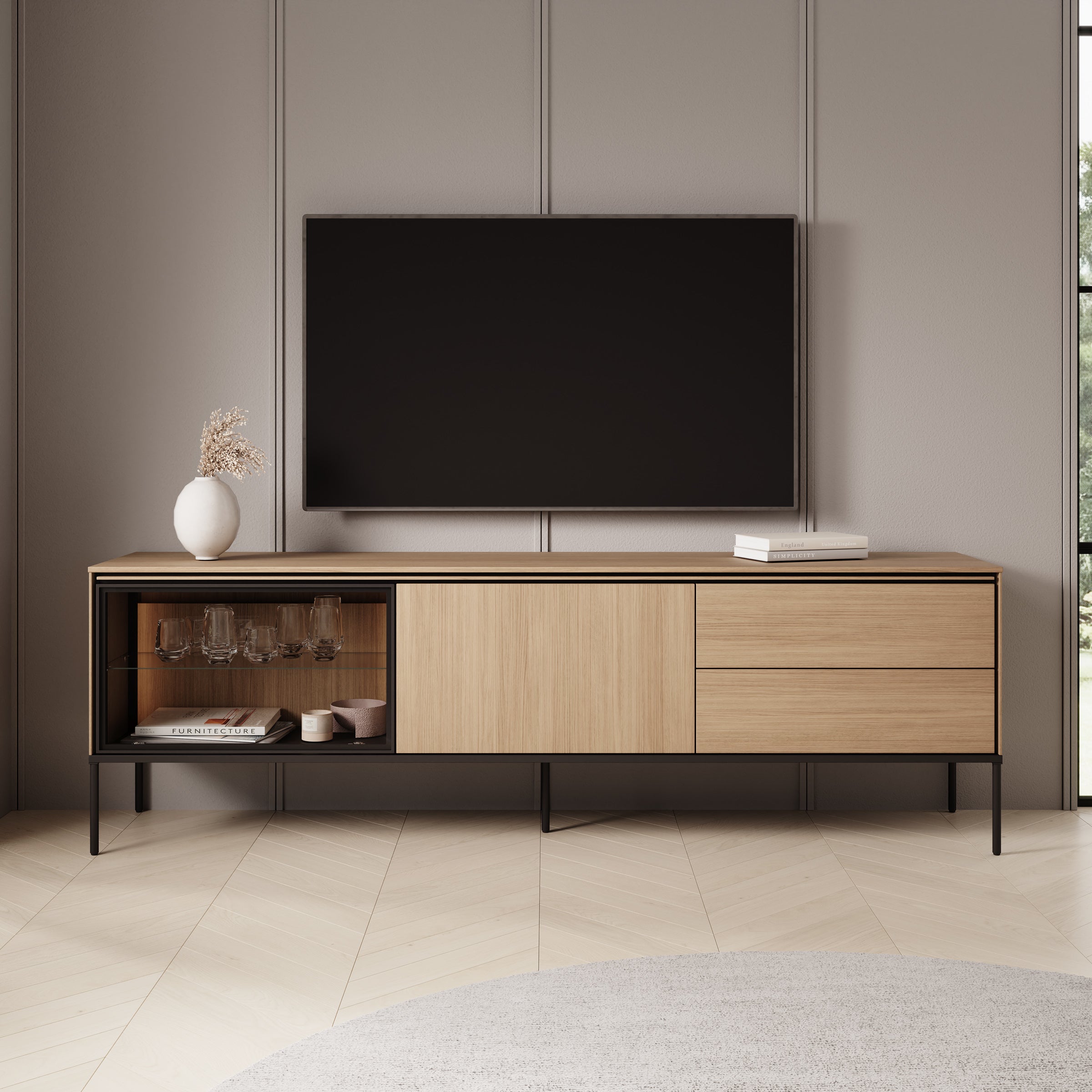 Vicious - TV-Meubel met LED - Eiken - 197x41x62 cm