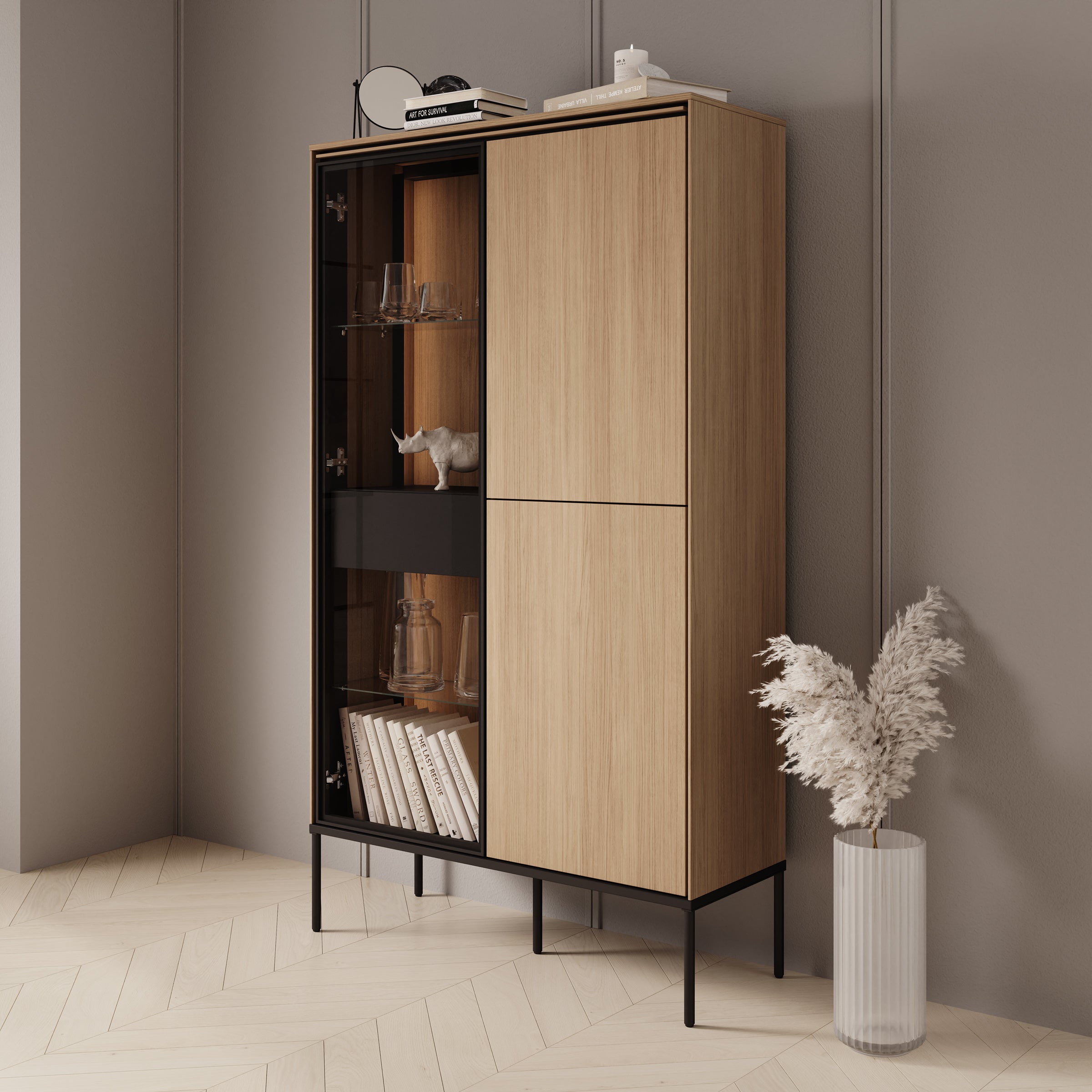 Vicious - Vitrinekast - Eiken - 91x34x158 cm