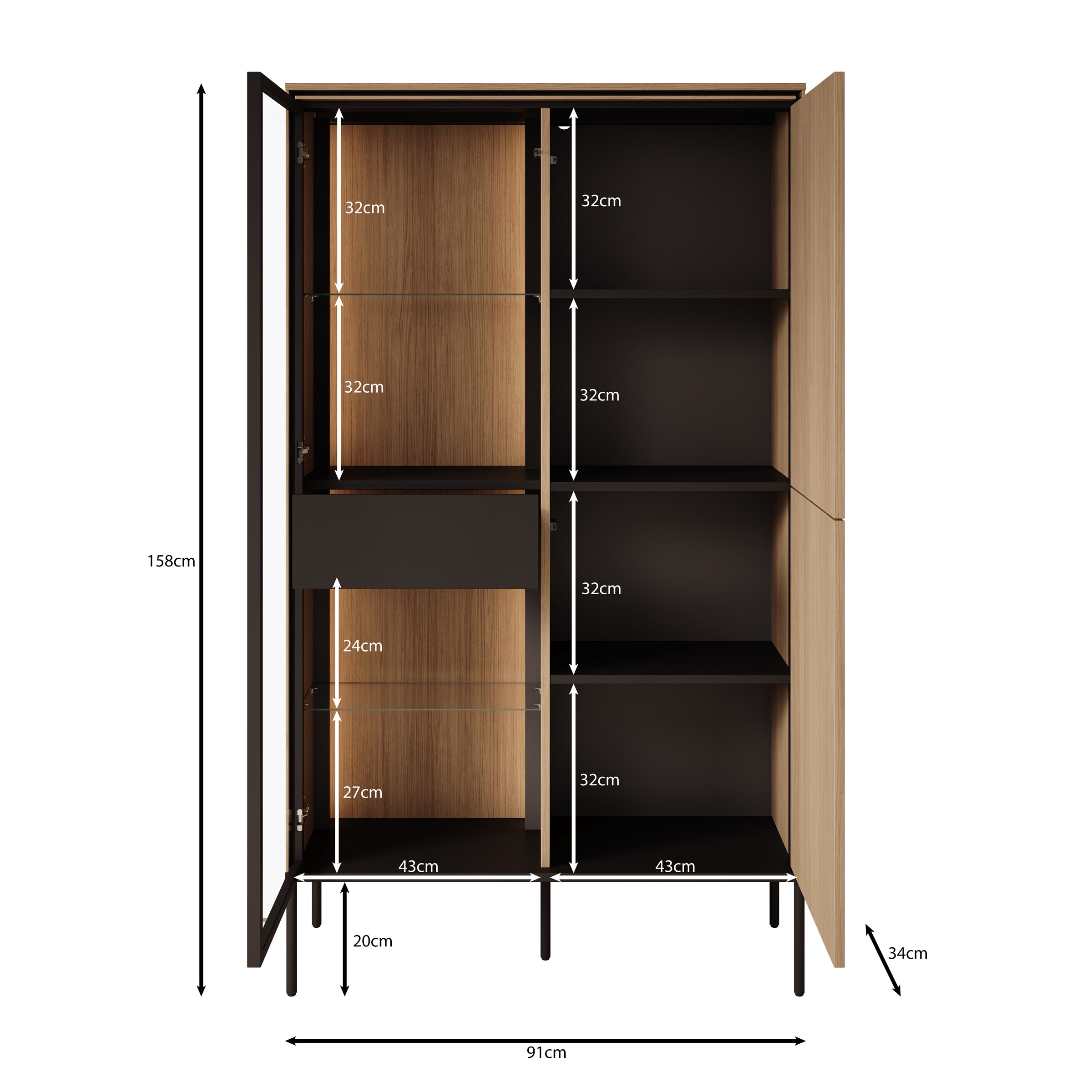 Vicious - Vitrinekast - Eiken - 91x34x158 cm