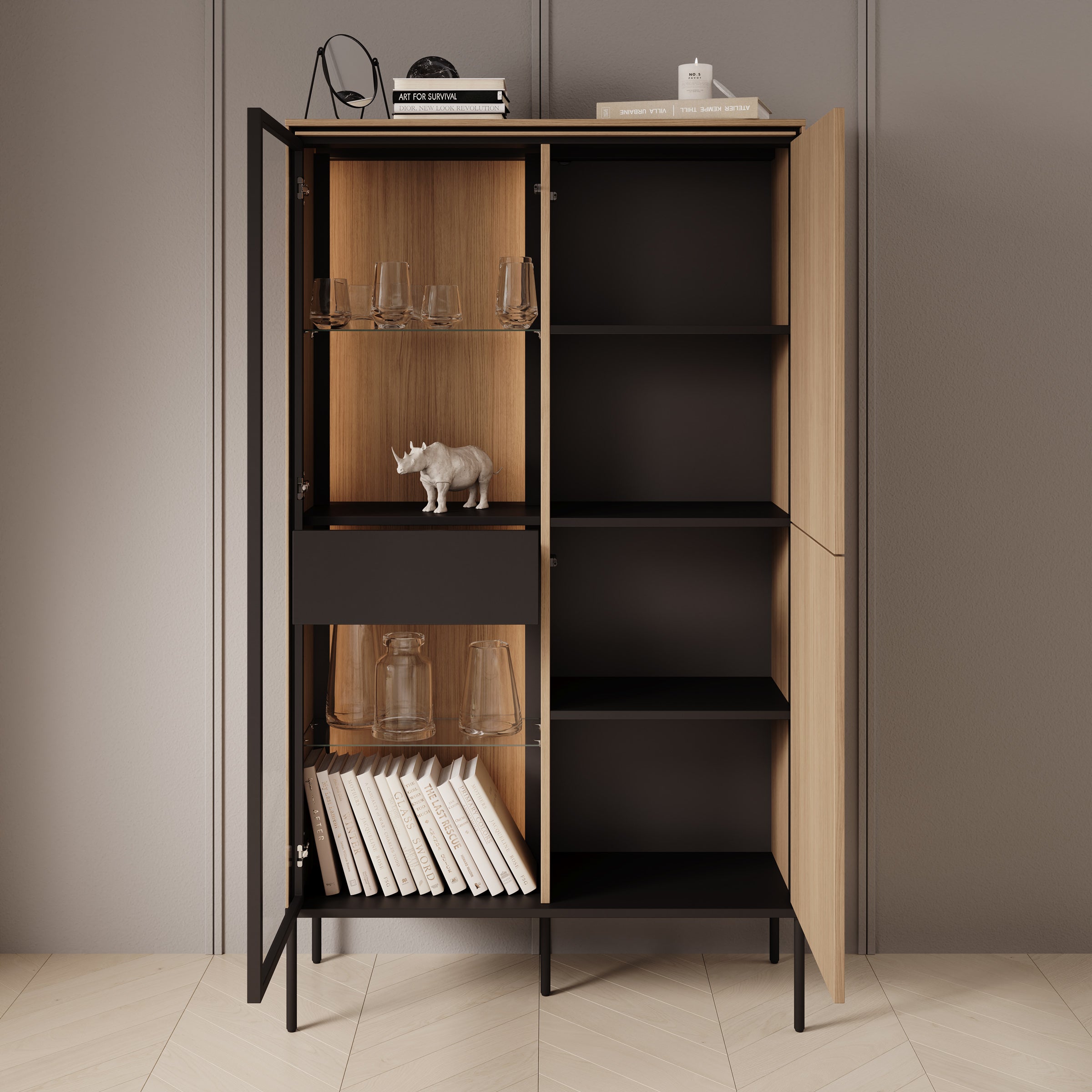 Vicious - Vitrinekast - Eiken - 91x34x158 cm