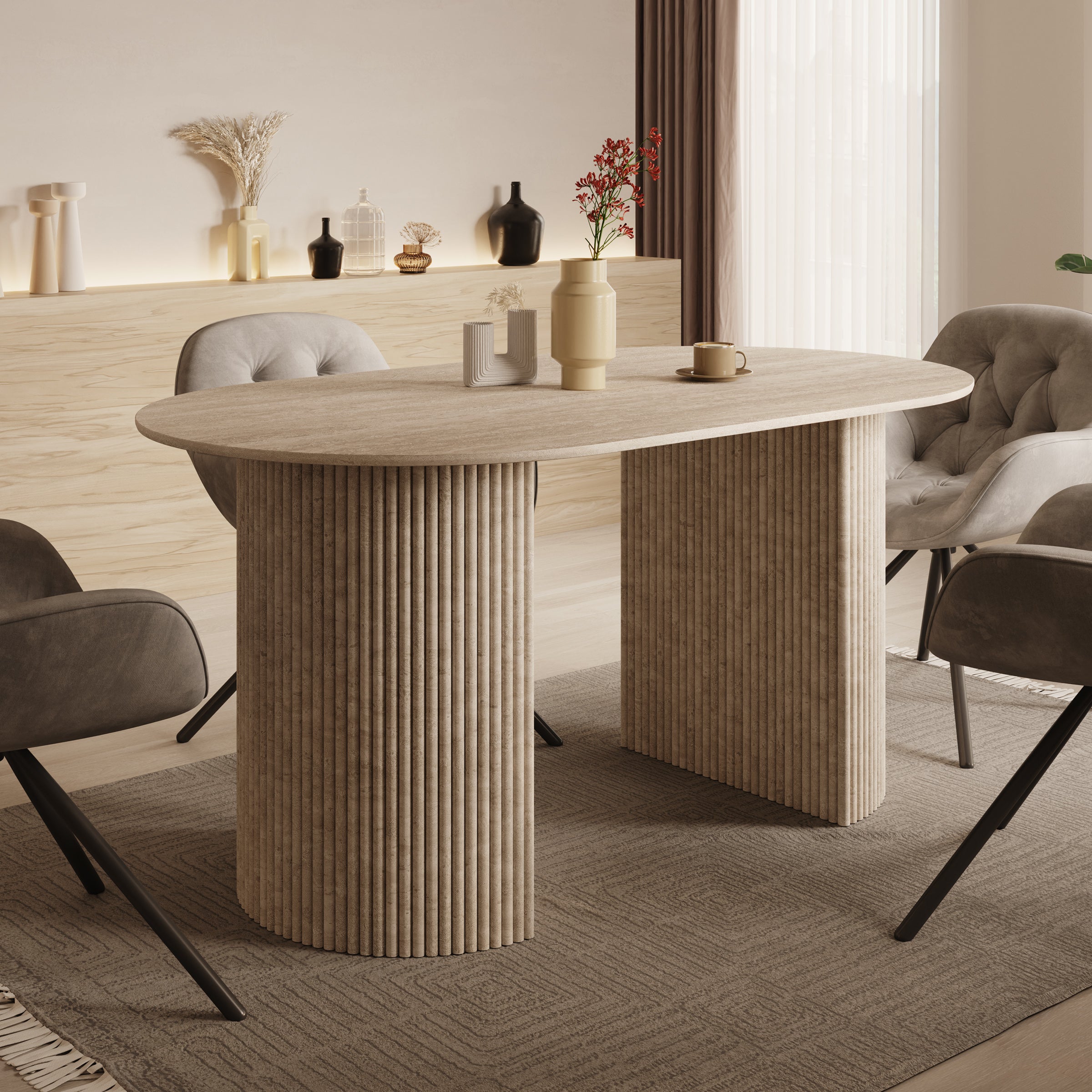 Viento - Eetkamertafel - Travertin - 160x90x76 cm