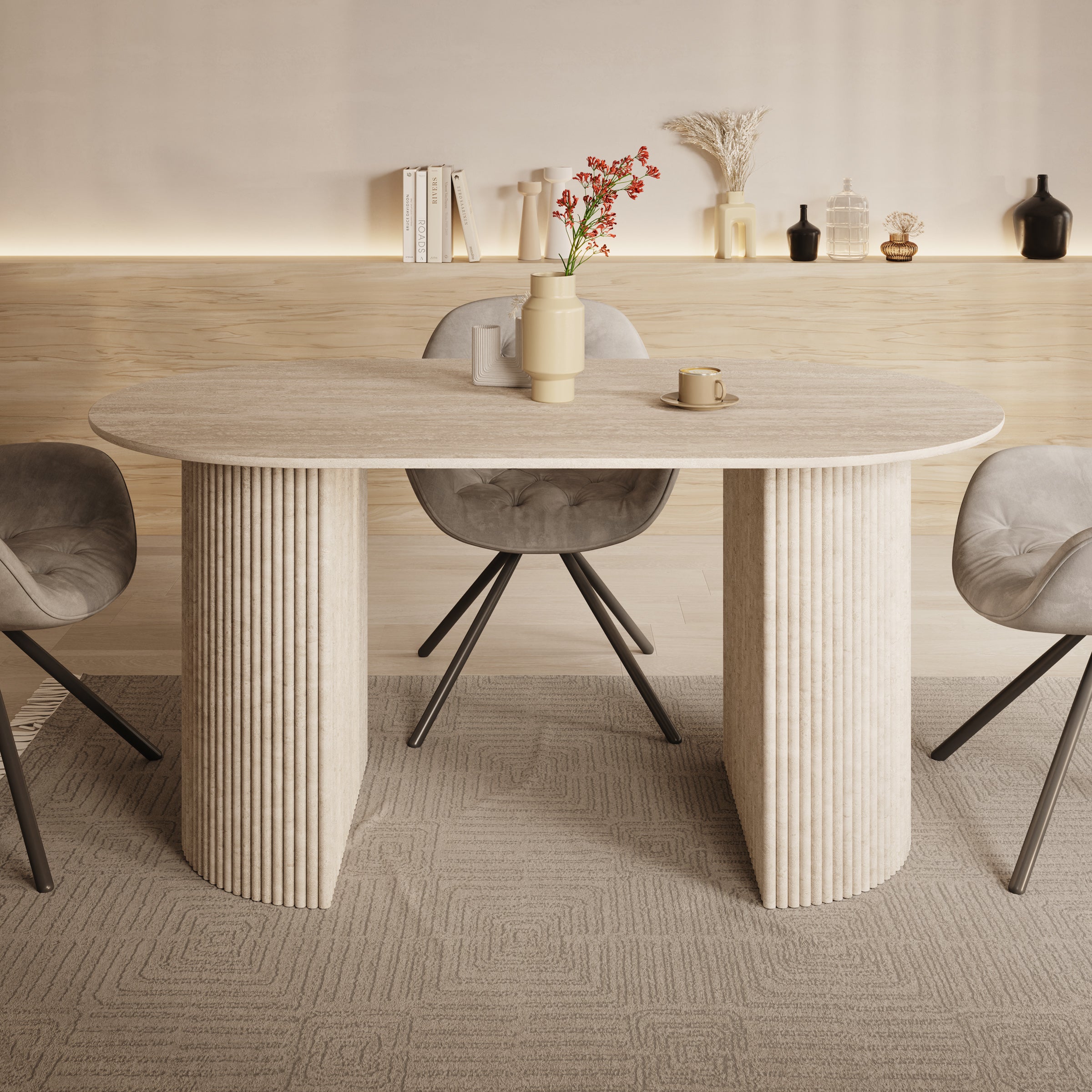 Viento - Eetkamertafel - Travertin - 160x90x76 cm