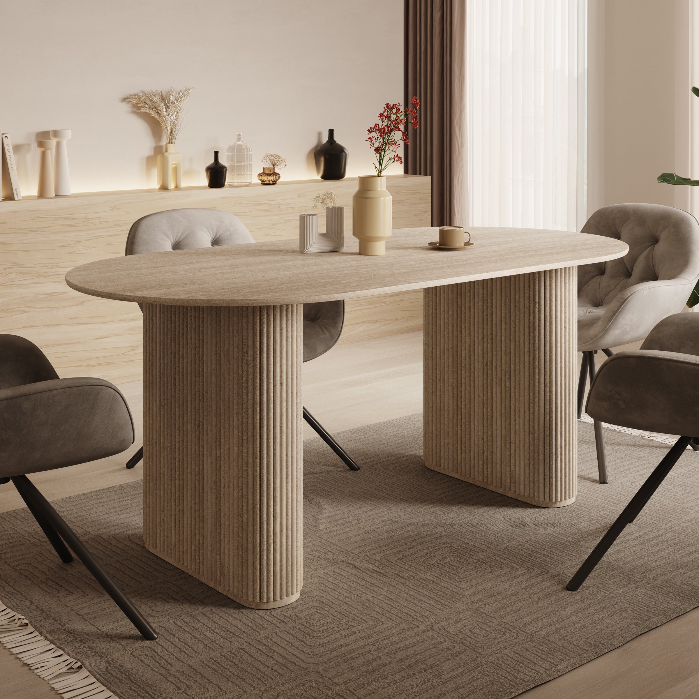 Viento - Eetkamertafel - Travertin - 180x90x76 cm