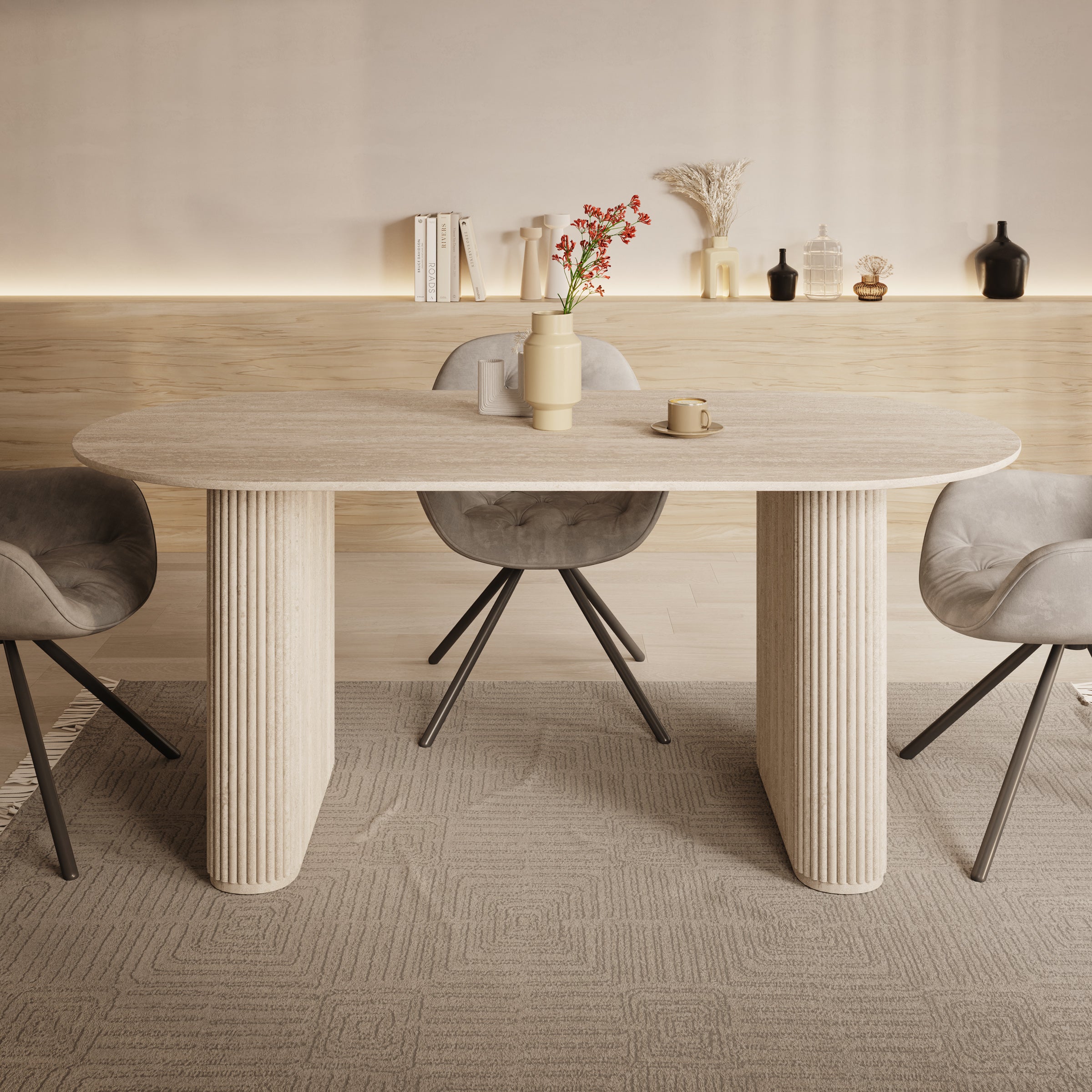 Viento - Eetkamertafel - Travertin - 180x90x76 cm