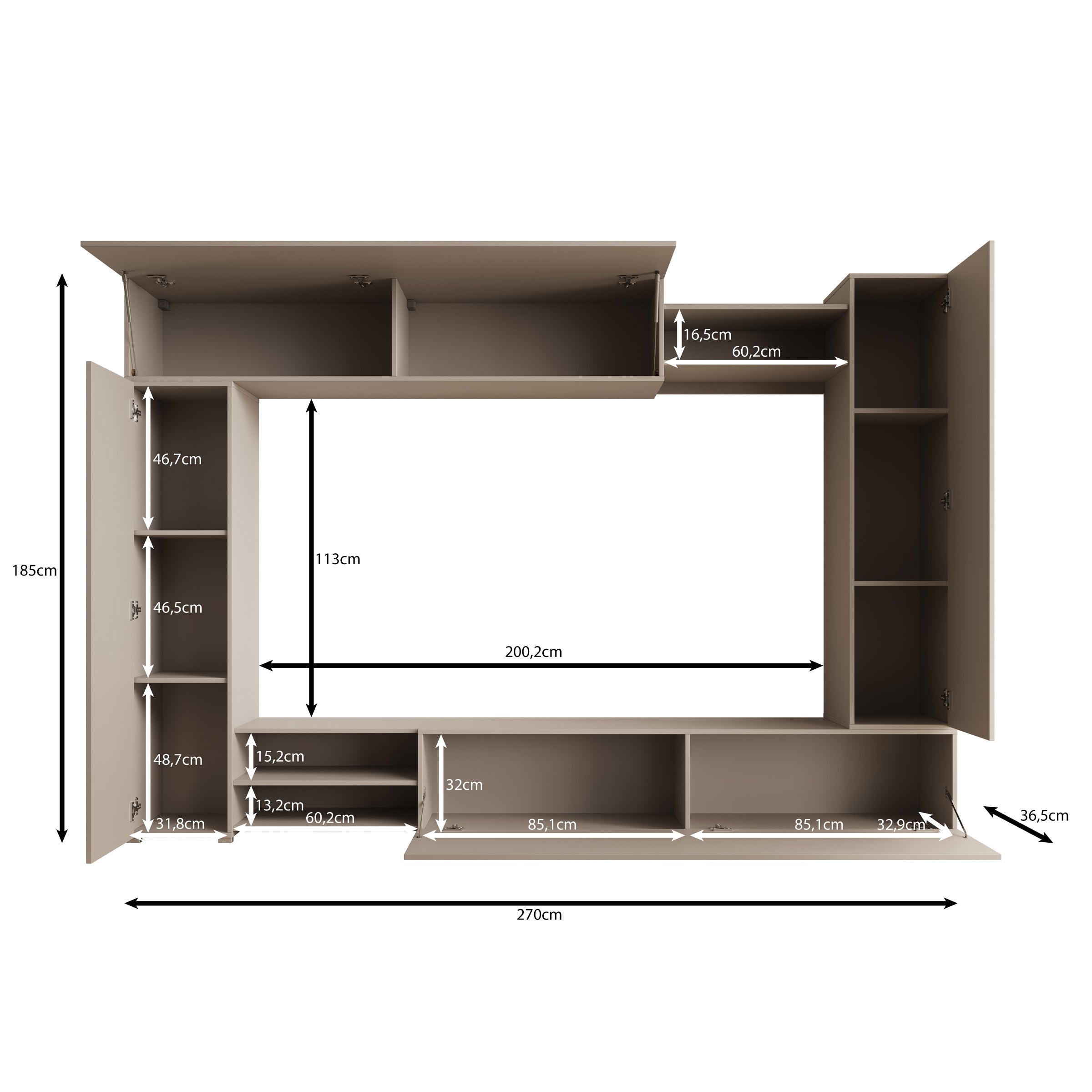 Virevano - Wandmeubel - Beige - 270x37x185 cm