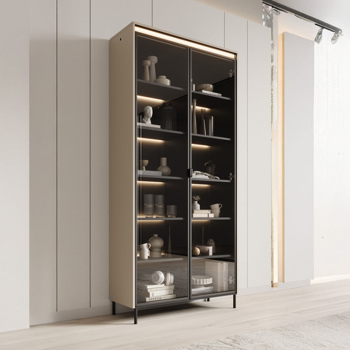 Vitrinekast Timoteo - Beige - 92x34x196 cm