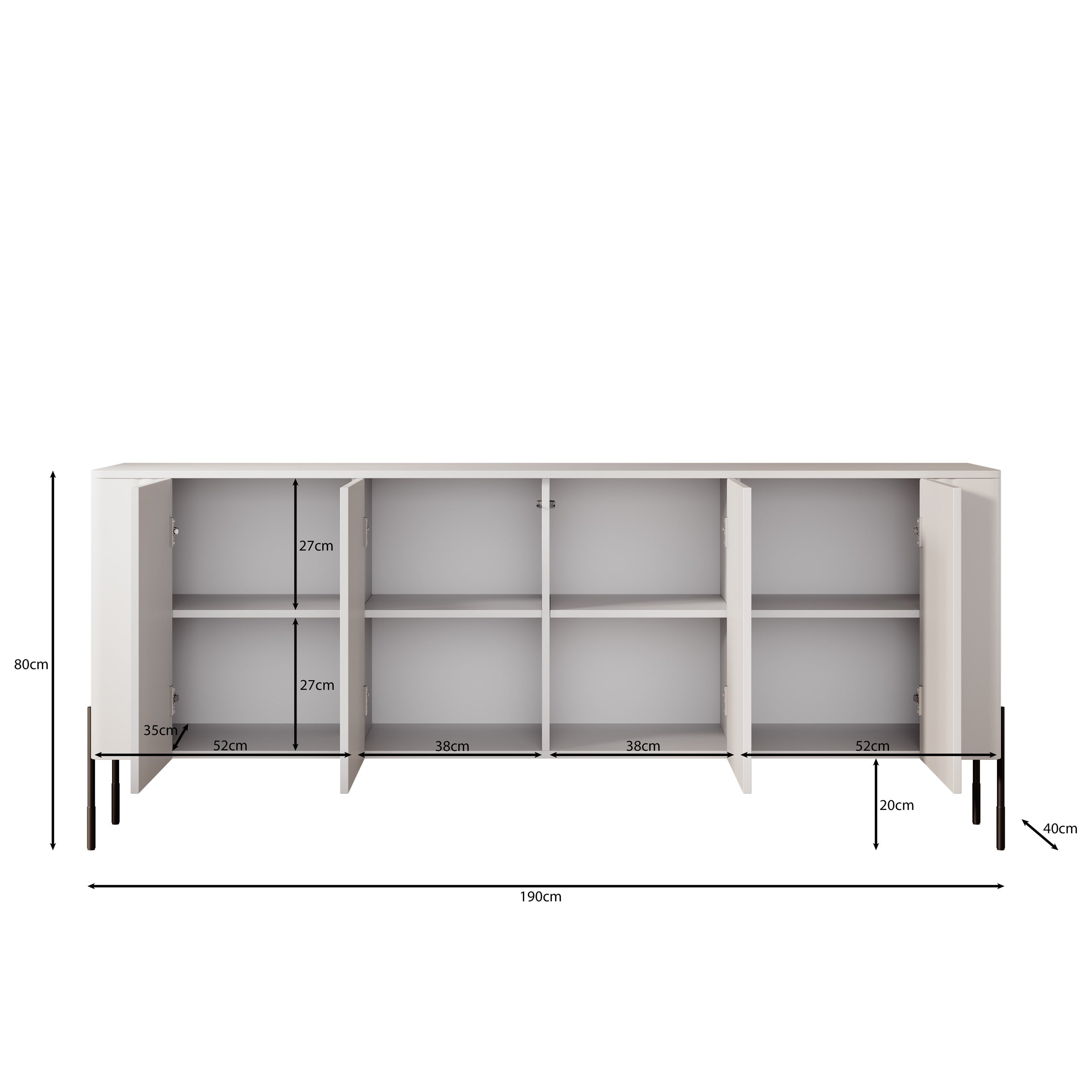 Vivi - Dressoir - Zwart - 190x40x80 cm