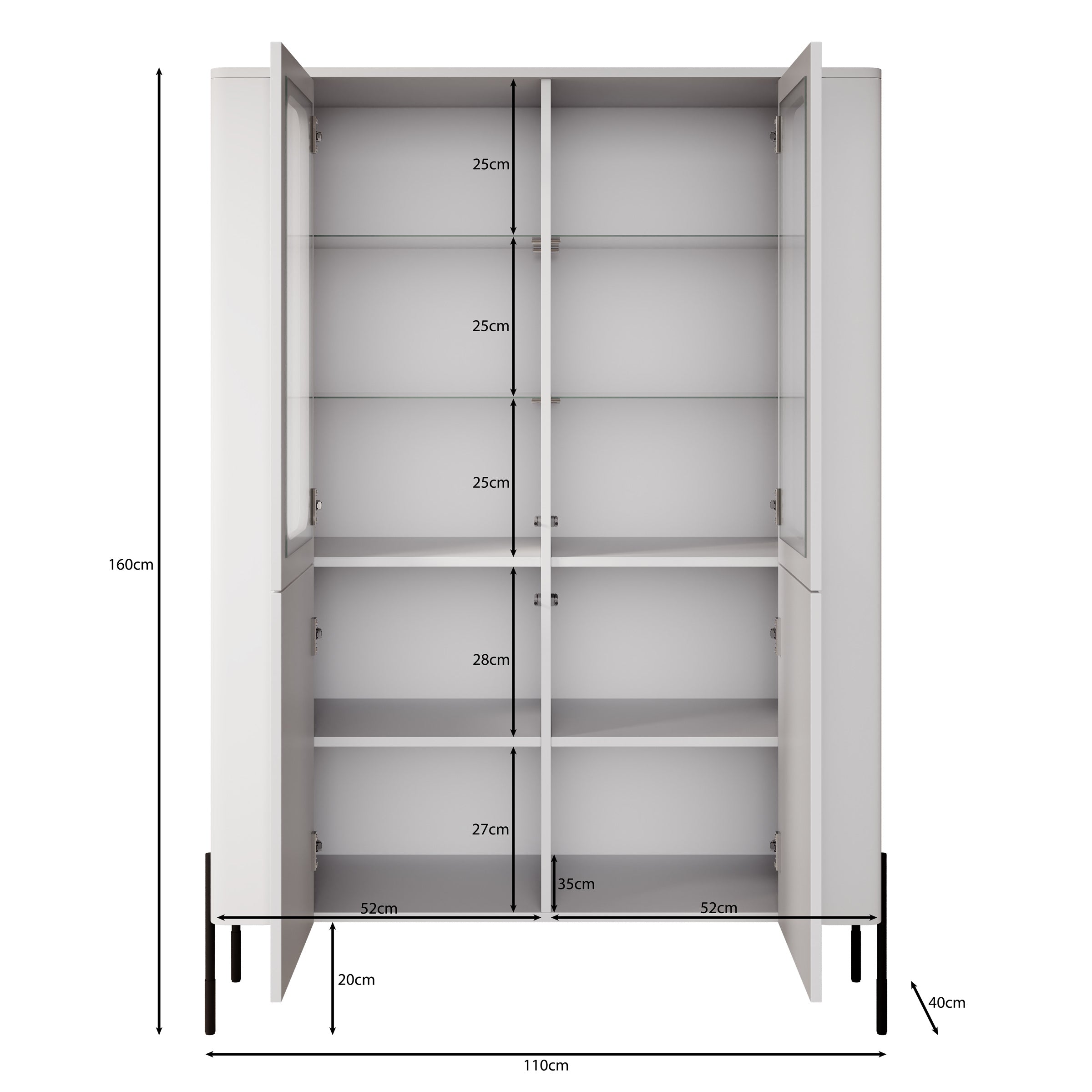 Vivi - Vitrinekast - Wit - 110x40x160 cm