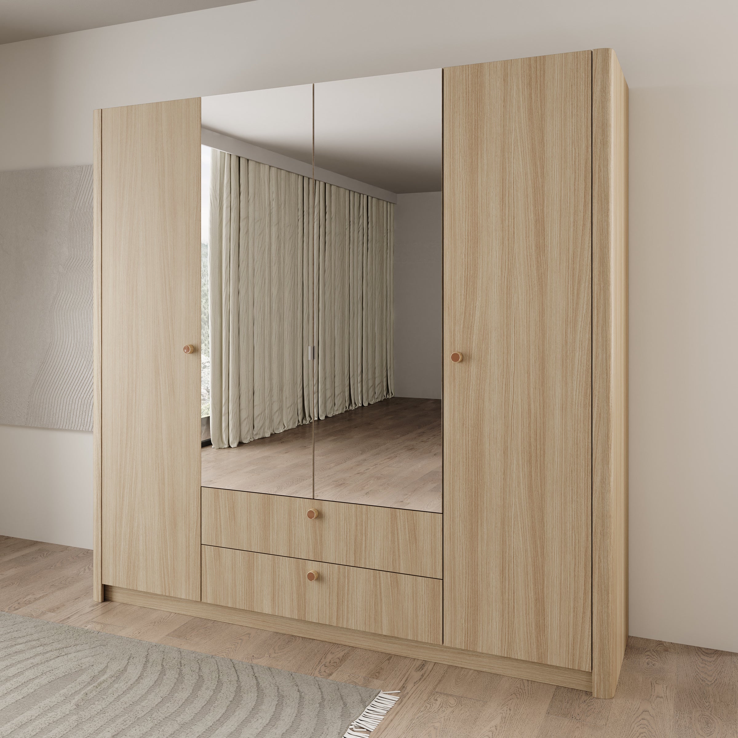 Voorne - Kledingkast met 4 deuren - Eiken - 213x55x208 cm