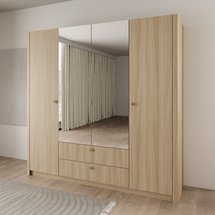 Voorne - Kledingkast met 4 deuren - Eiken - 213x55x208 cm