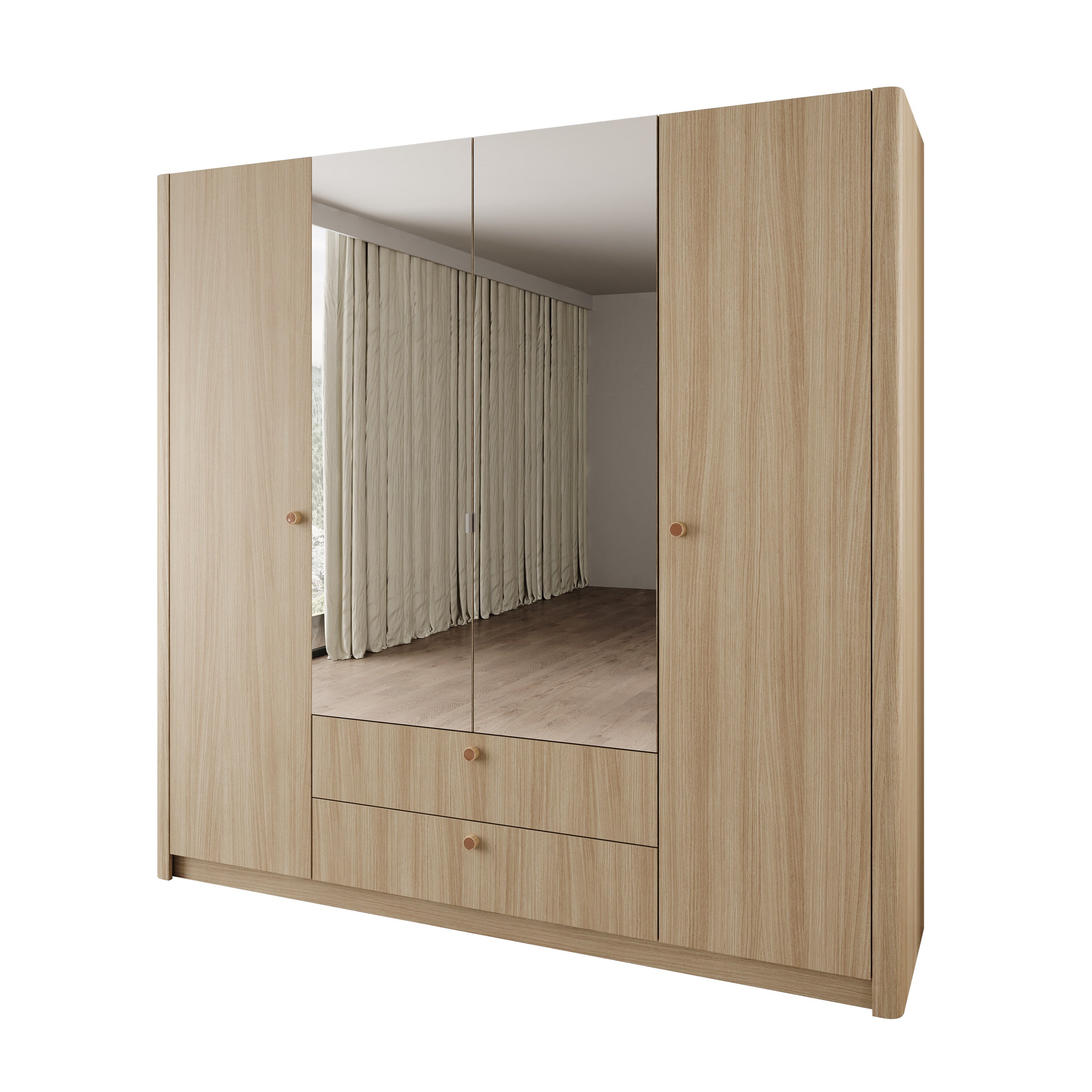 Voorne - Kledingkast met 4 deuren - Eiken - 213x55x208 cm