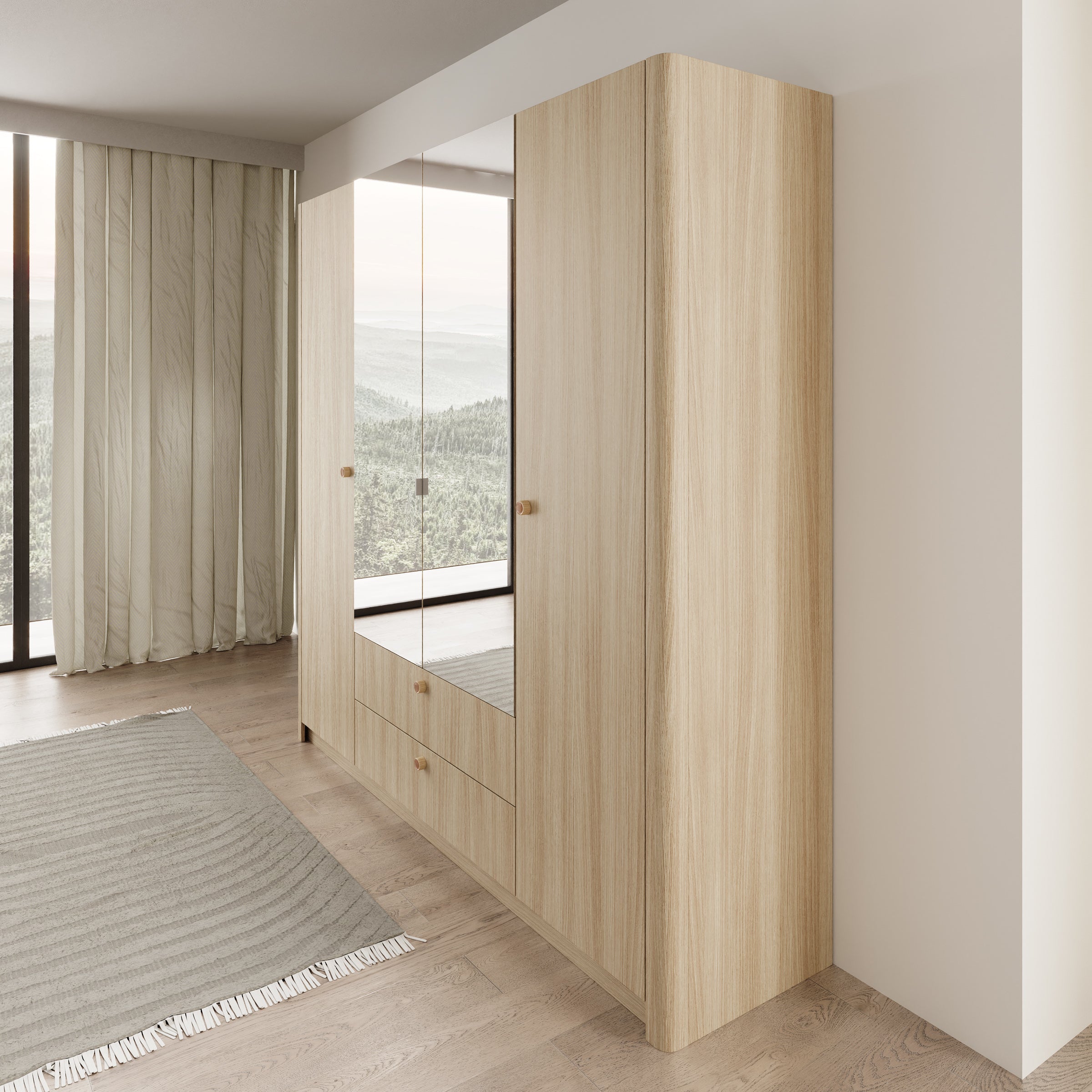 Voorne - Kledingkast met 4 deuren - Eiken - 213x55x208 cm
