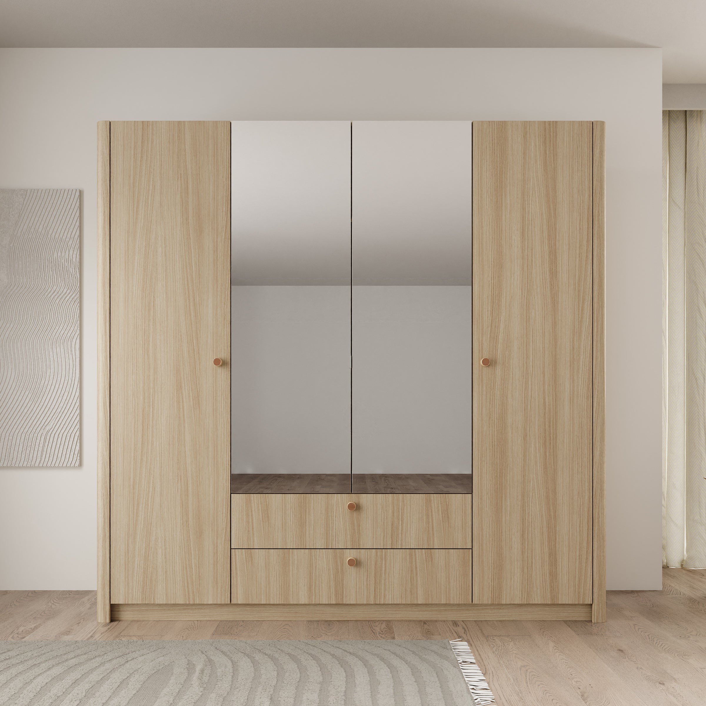 Voorne - Kledingkast met 4 deuren - Eiken - 213x55x208 cm