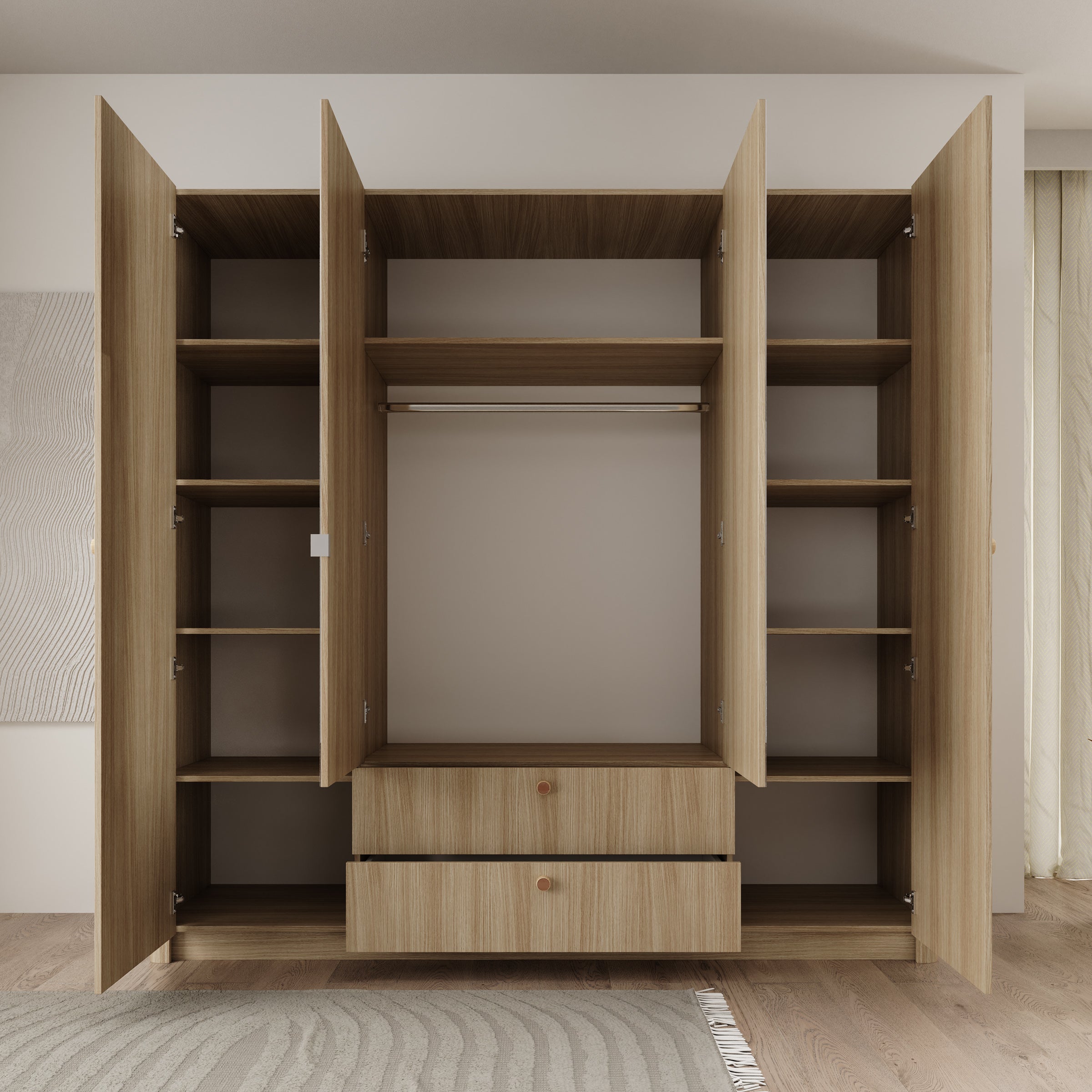 Voorne - Kledingkast met 4 deuren - Eiken - 213x55x208 cm
