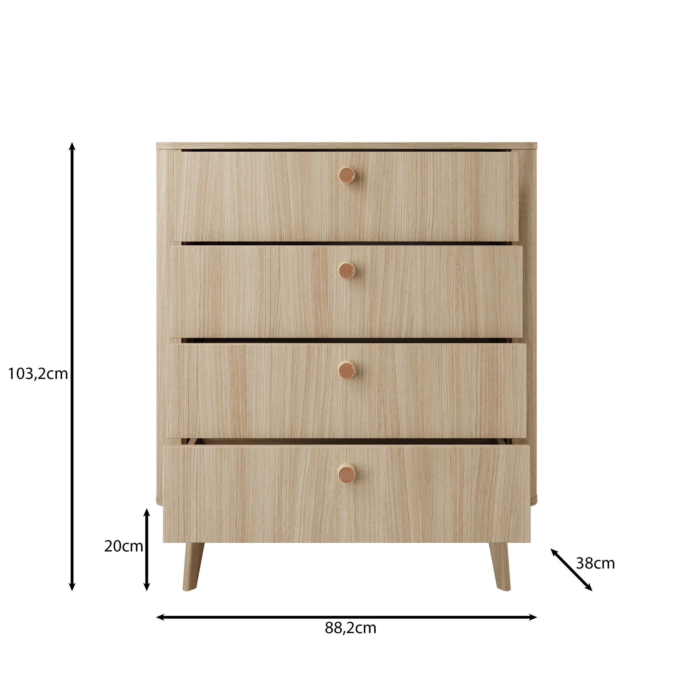 Voorne - Ladekast 4 lades - Eiken - 88x38x103 cm