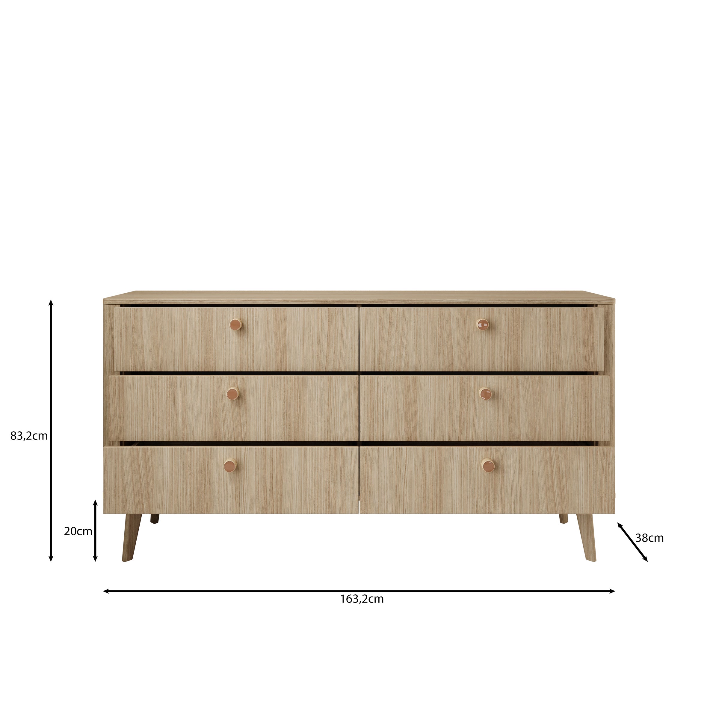 Voorne - Ladekast met 6 lades - Eiken - 163x38x83 cm