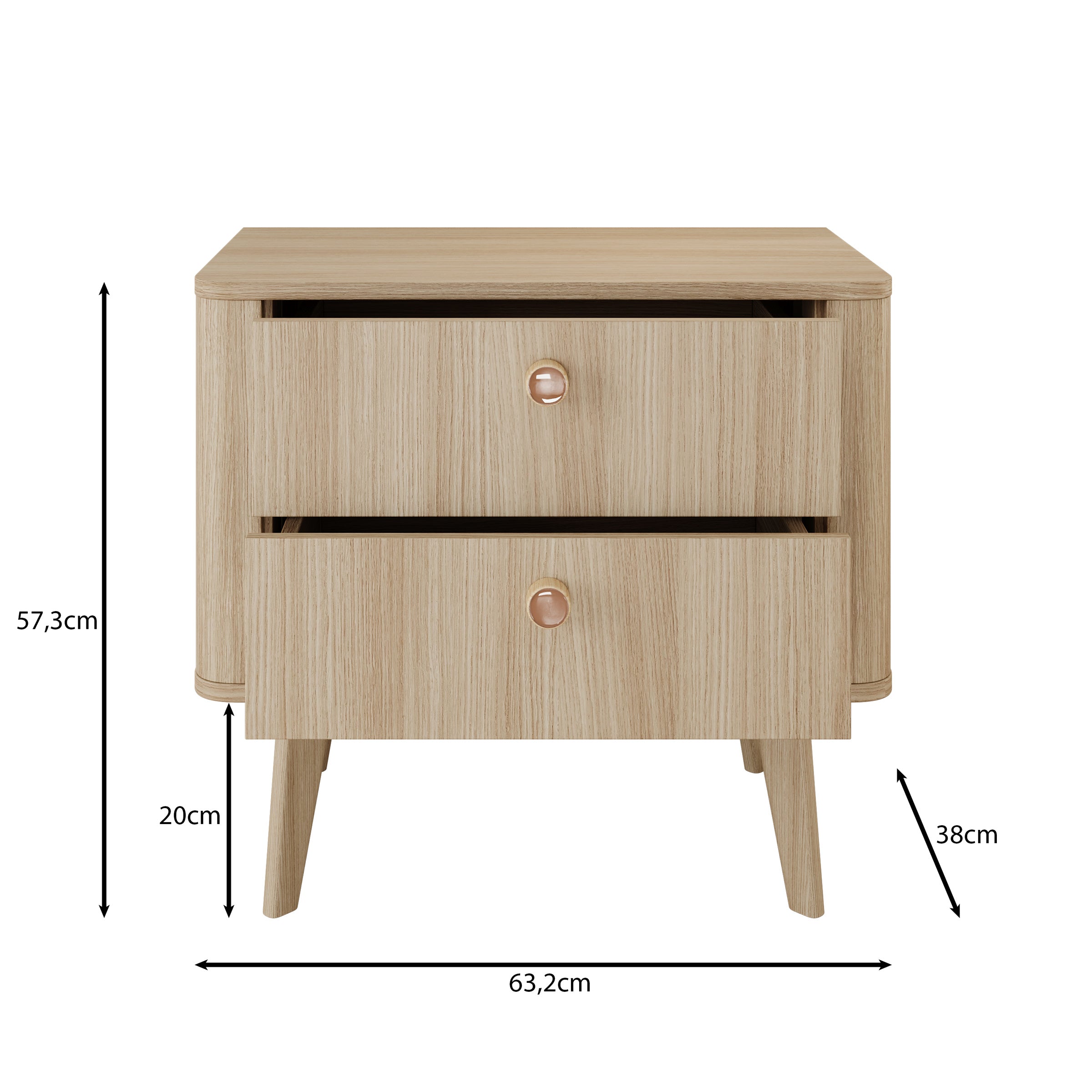Voorne - Nachtkastje set van 2 - Eiken - 63x38x57 cm