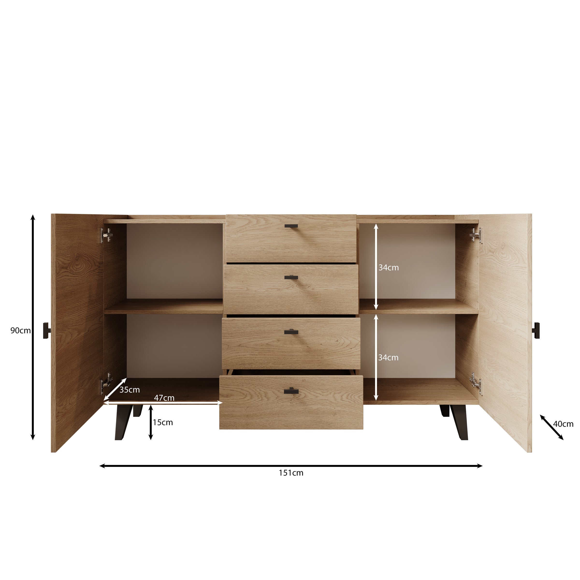 Vornas 2 - Dressoir - Eikenpatroon - 151x40x90 cm