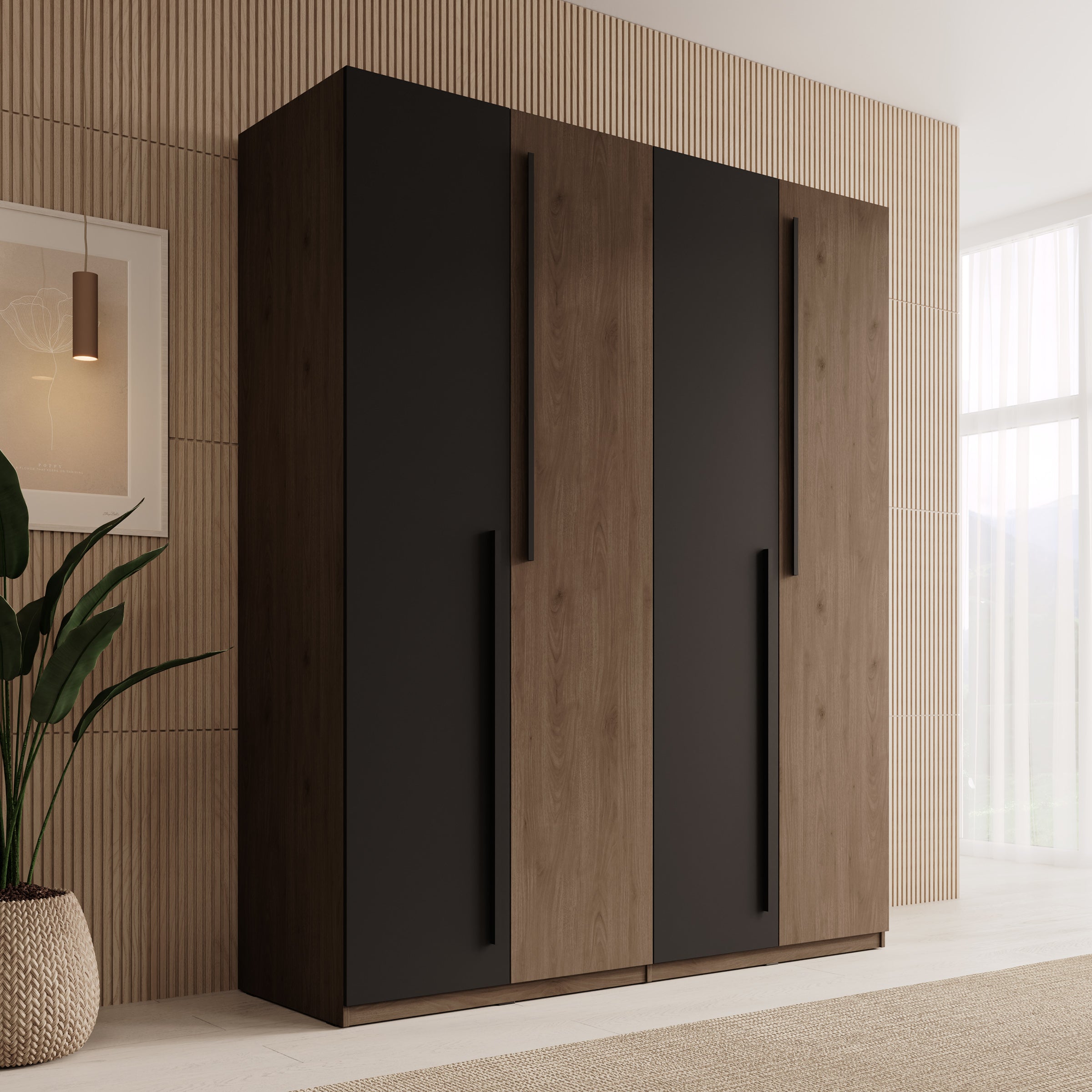 Wangoo - Kledingkast 4 deuren - Donker eiken - 179x60x221 cm