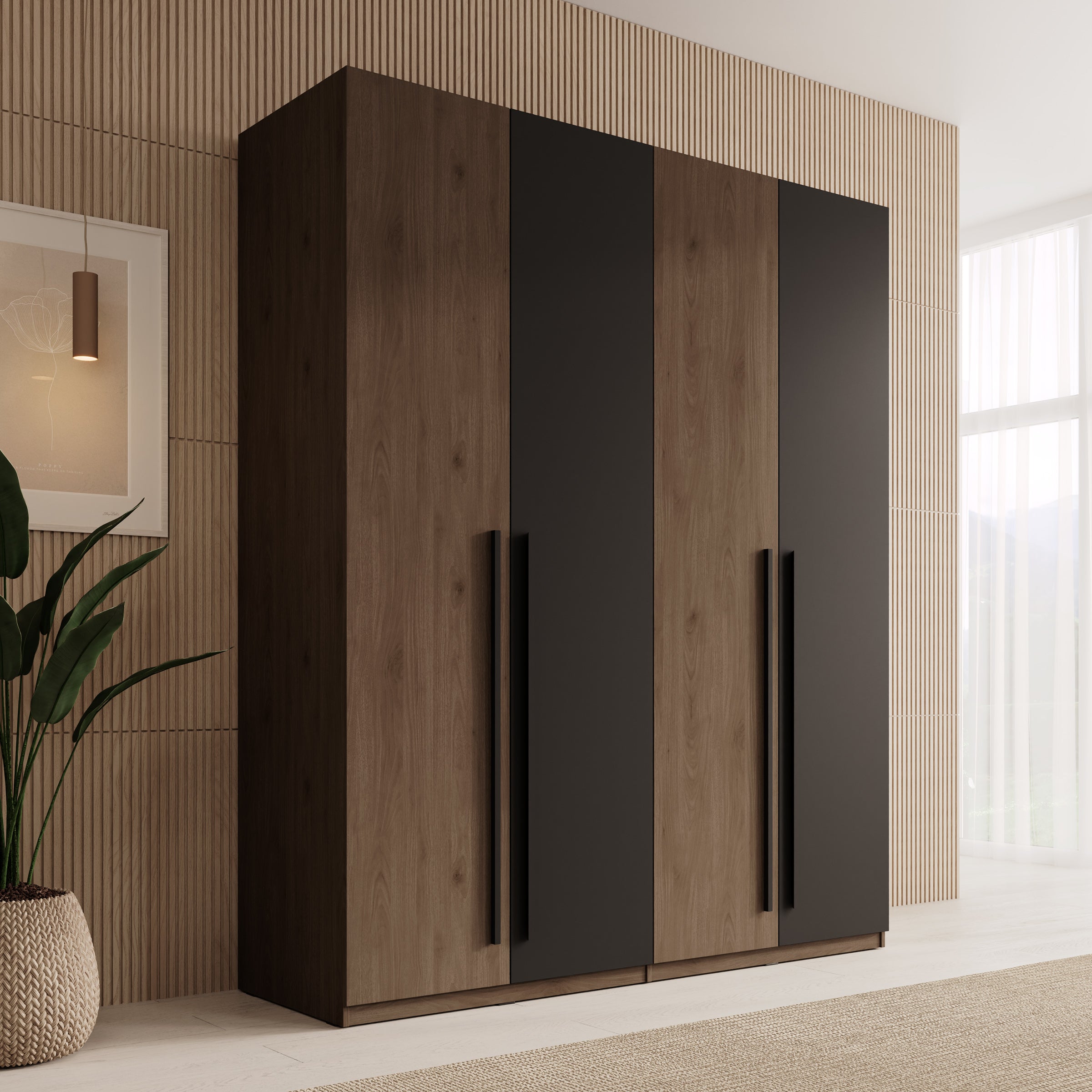 Wangoo - Kledingkast 4 deuren - Donker eiken - 179x60x221 cm