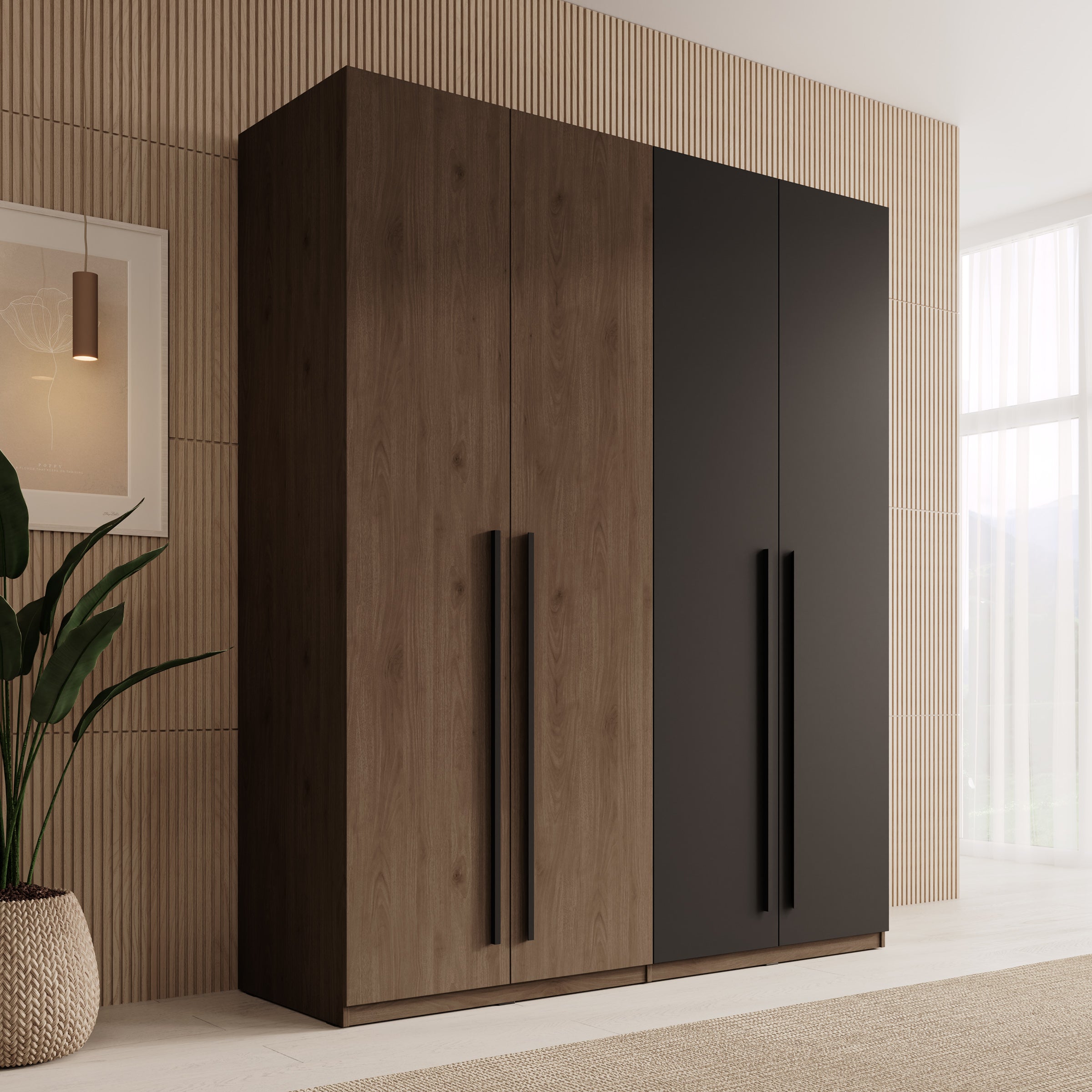 Wangoo - Kledingkast 4 deuren - Donker eiken - 179x60x221 cm