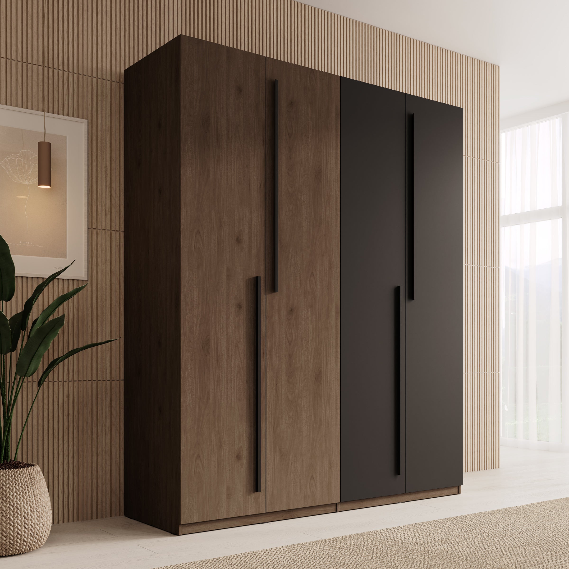 Wangoo - Kledingkast 4 deuren - Donker eiken - 179x60x221 cm