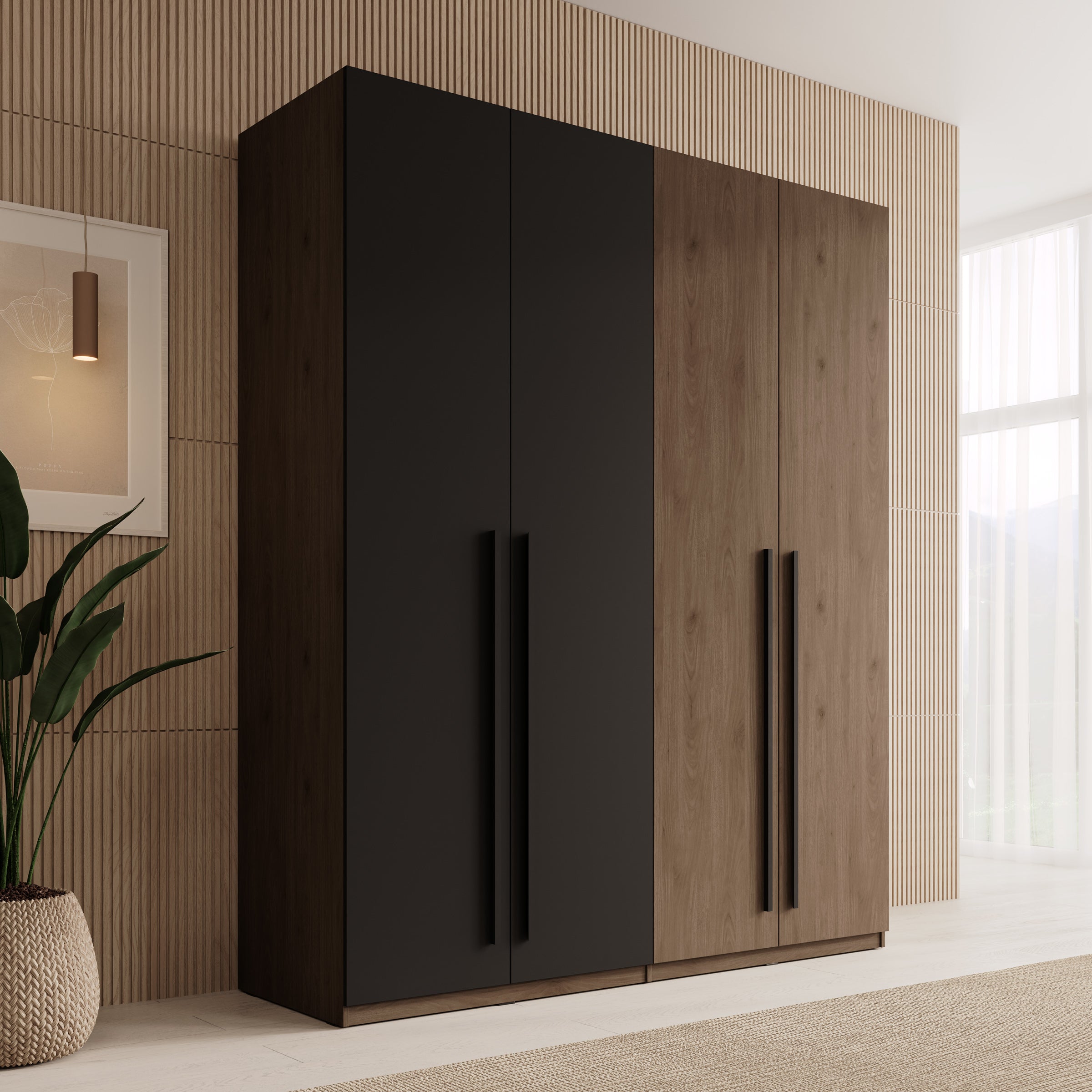 Wangoo - Kledingkast 4 deuren - Donker eiken - 179x60x221 cm