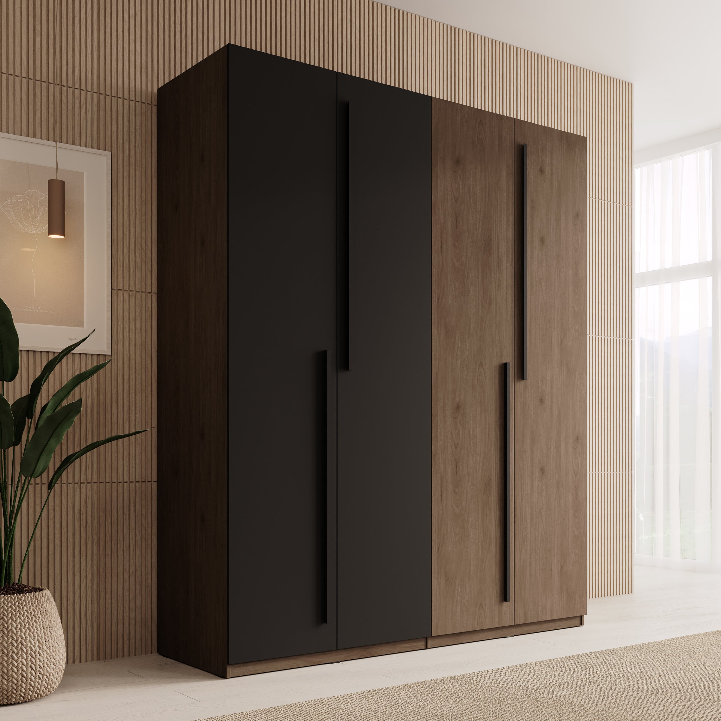 Wangoo - Kledingkast 4 deuren - Donker eiken - 179x60x221 cm