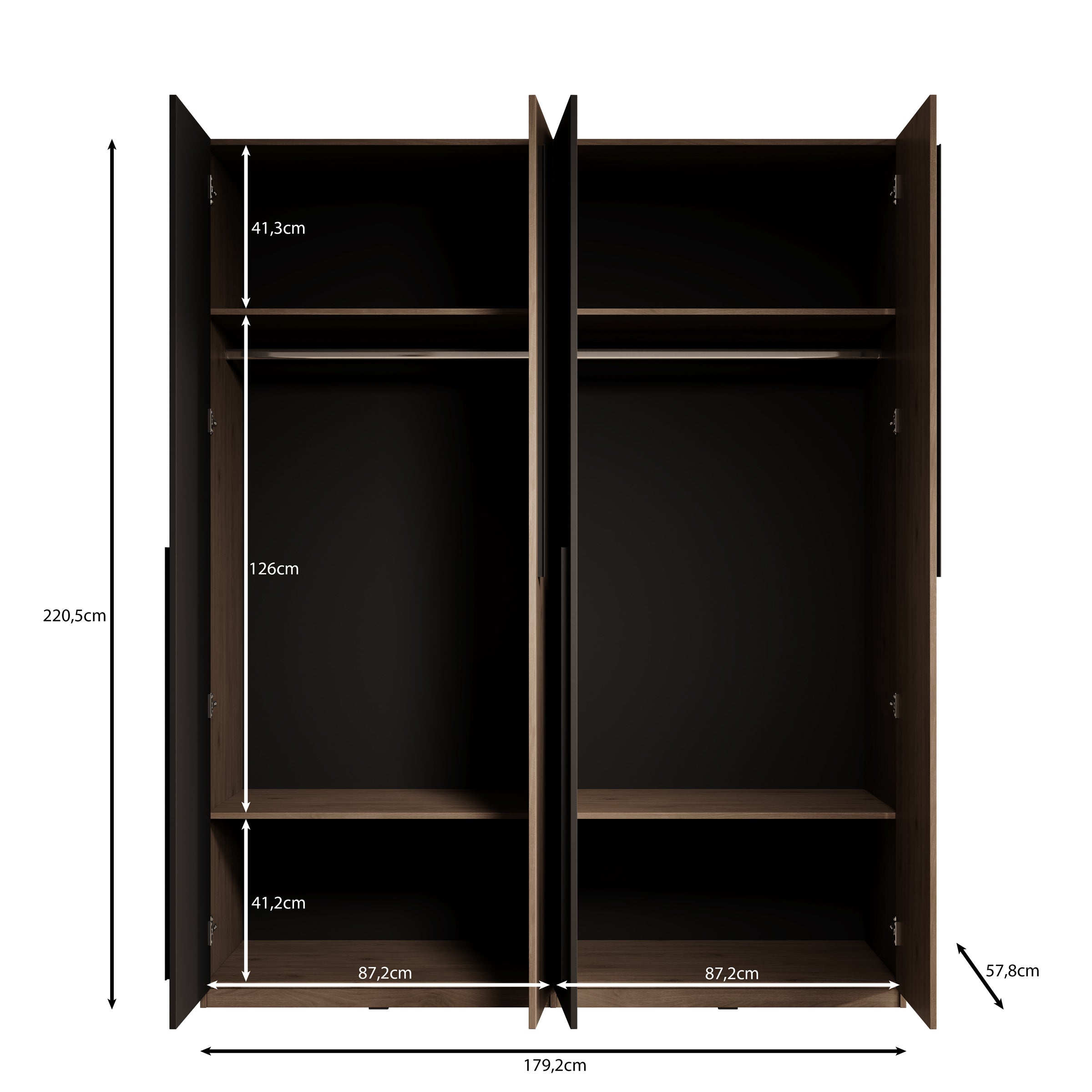 Wangoo - Kledingkast 4 deuren - Donker eiken - 179x60x221 cm