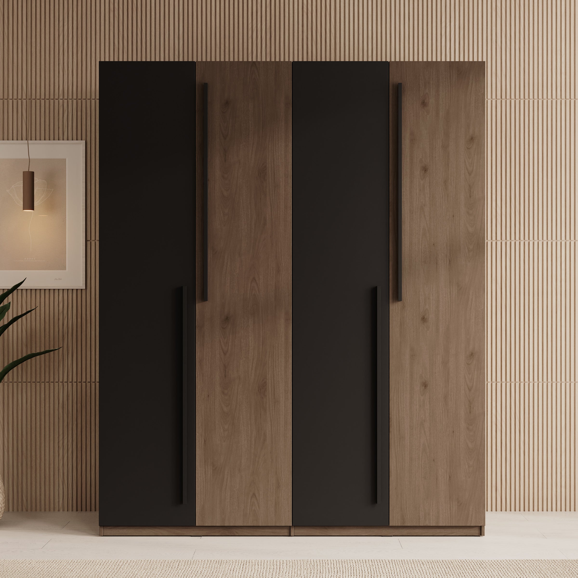 Wangoo - Kledingkast 4 deuren - Donker eiken - 179x60x221 cm