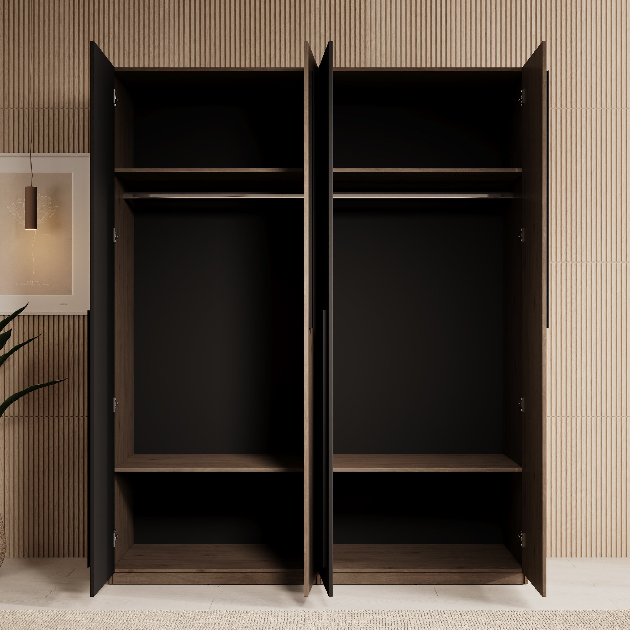 Wangoo - Kledingkast 4 deuren - Donker eiken - 179x60x221 cm