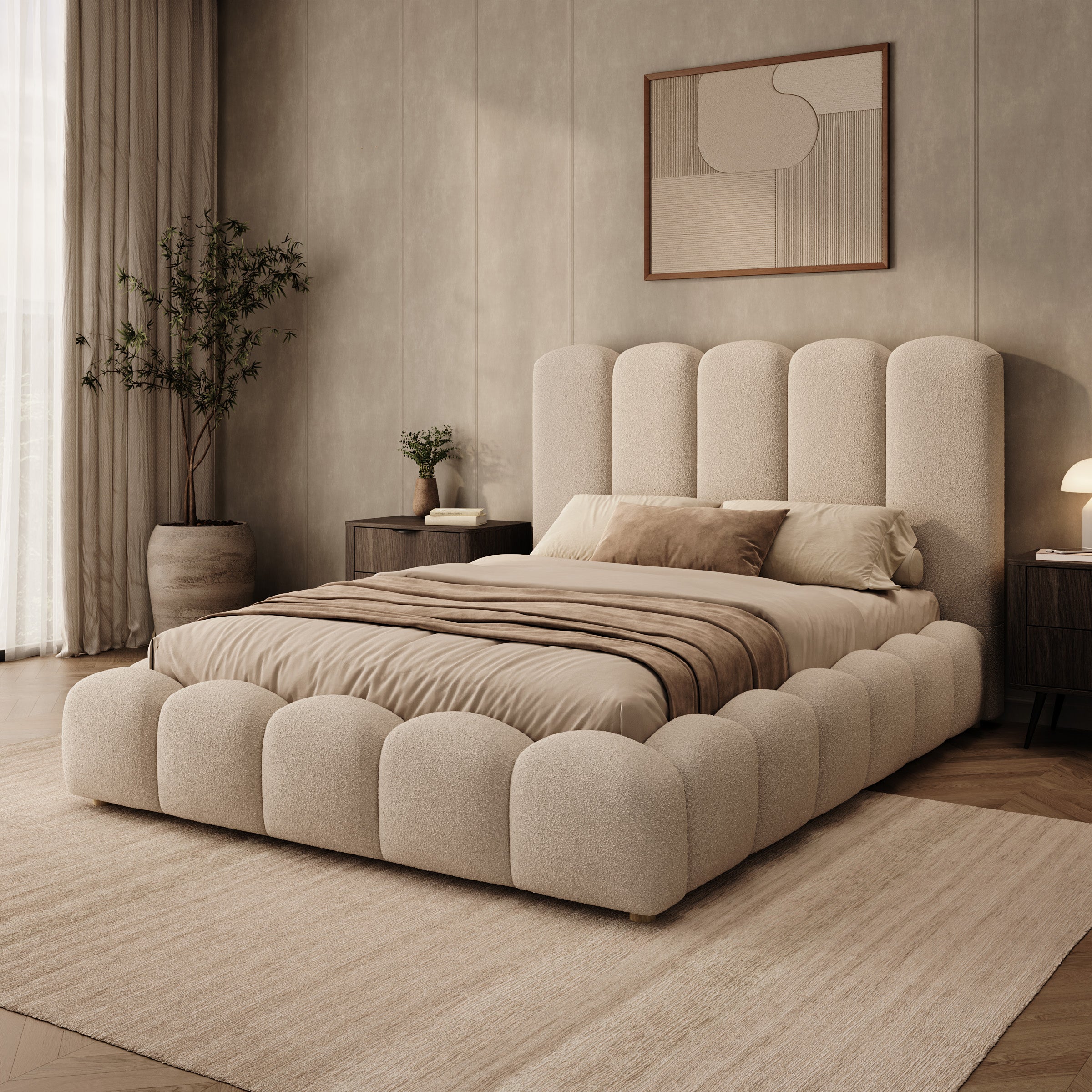Wavion - Tweepersoonsbed met opbergruimte - Teddystof beige - 140x200 cm