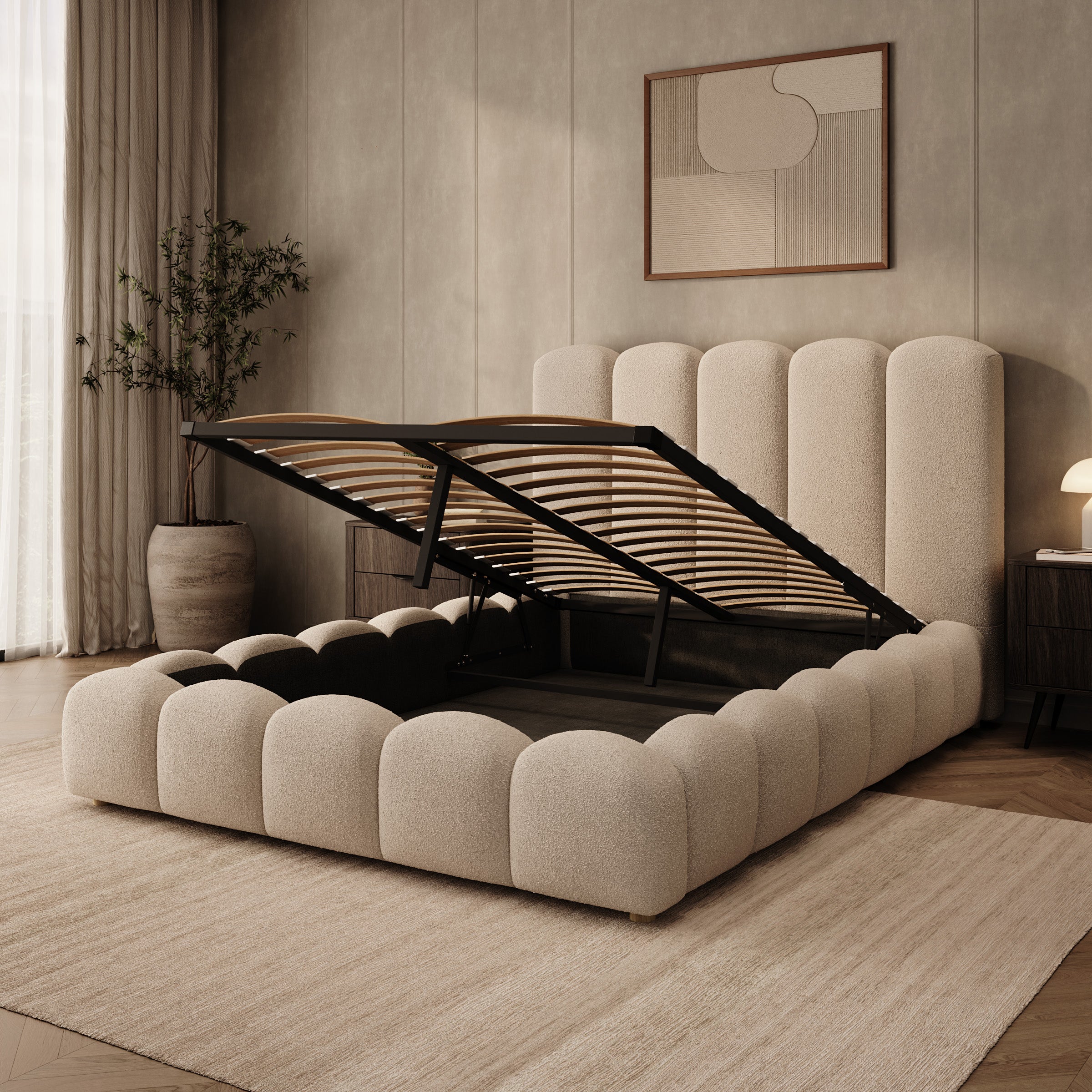 Wavion - Tweepersoonsbed met opbergruimte - Teddystof beige - 140x200 cm