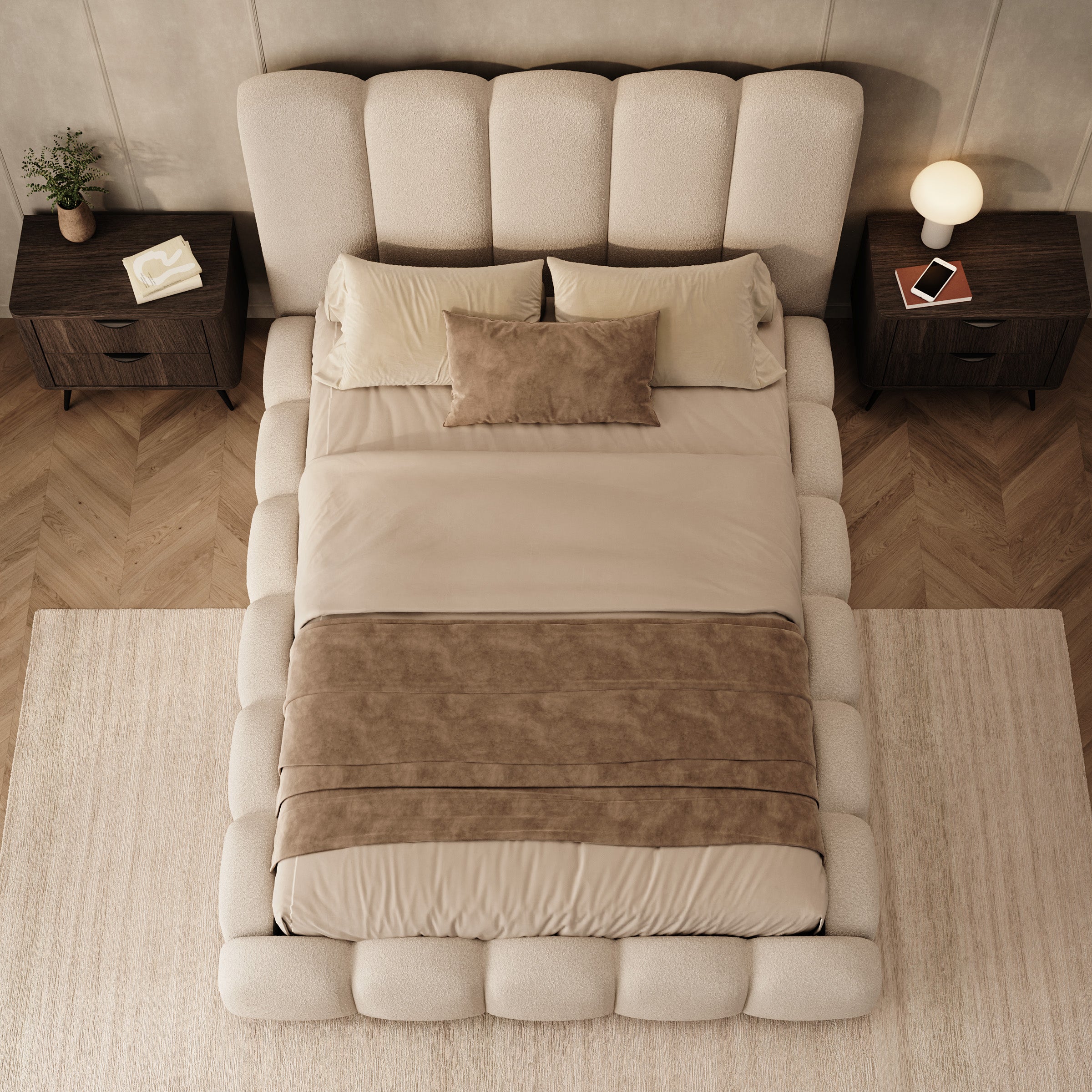 Wavion - Tweepersoonsbed met opbergruimte - Teddystof beige - 140x200 cm