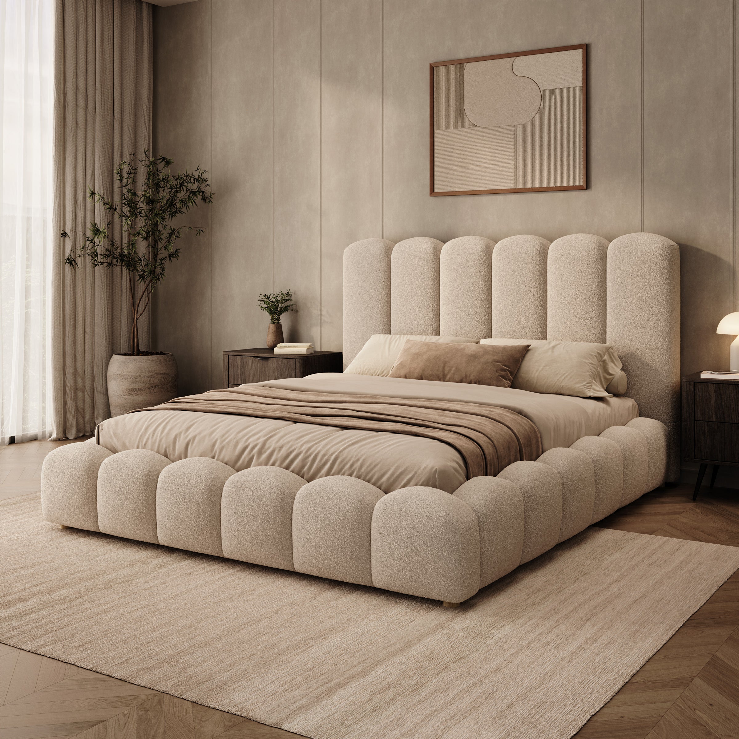 Wavion - Tweepersoonsbed met opbergruimte - Teddystof beige - 160x200 cm