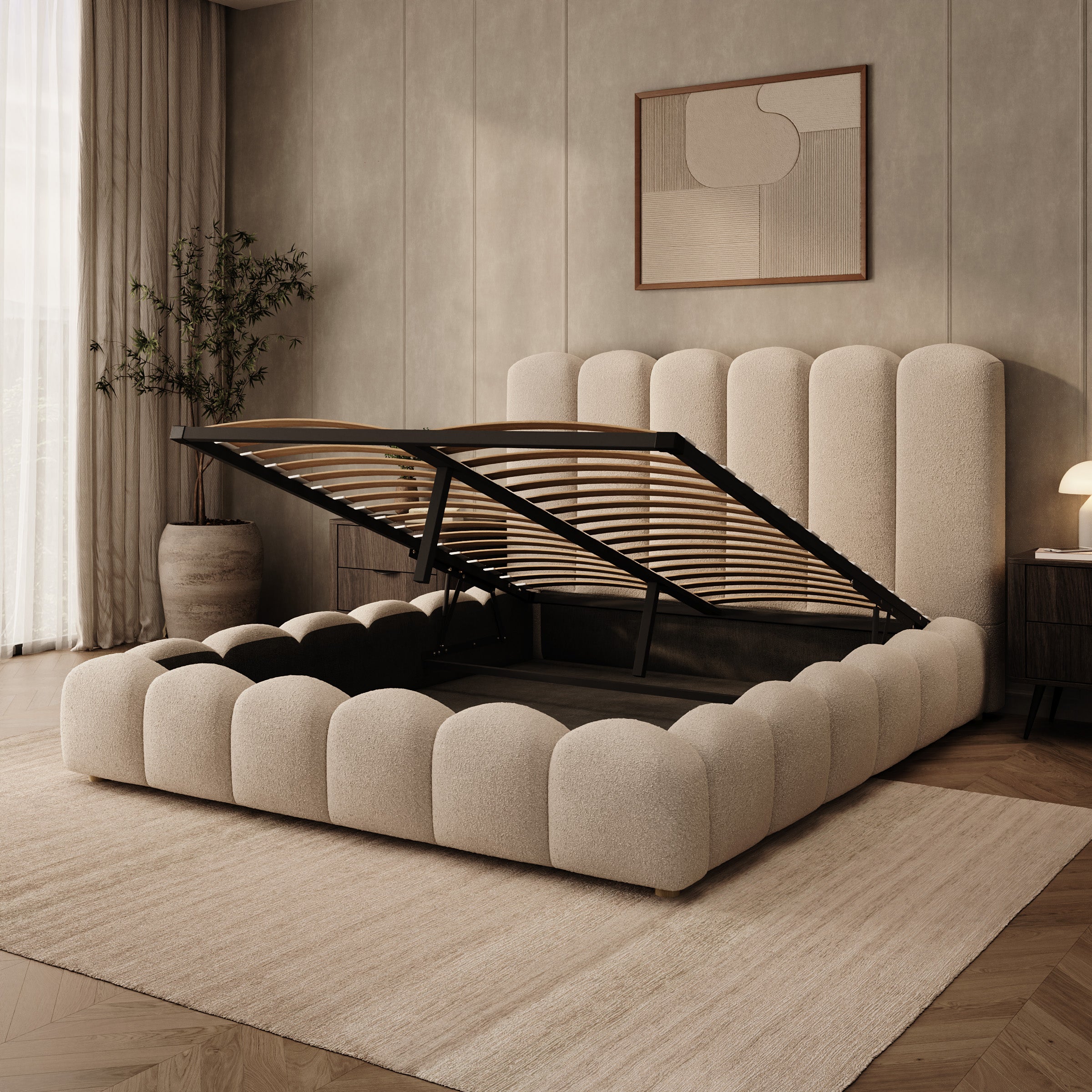 Wavion - Tweepersoonsbed met opbergruimte - Teddystof beige - 160x200 cm