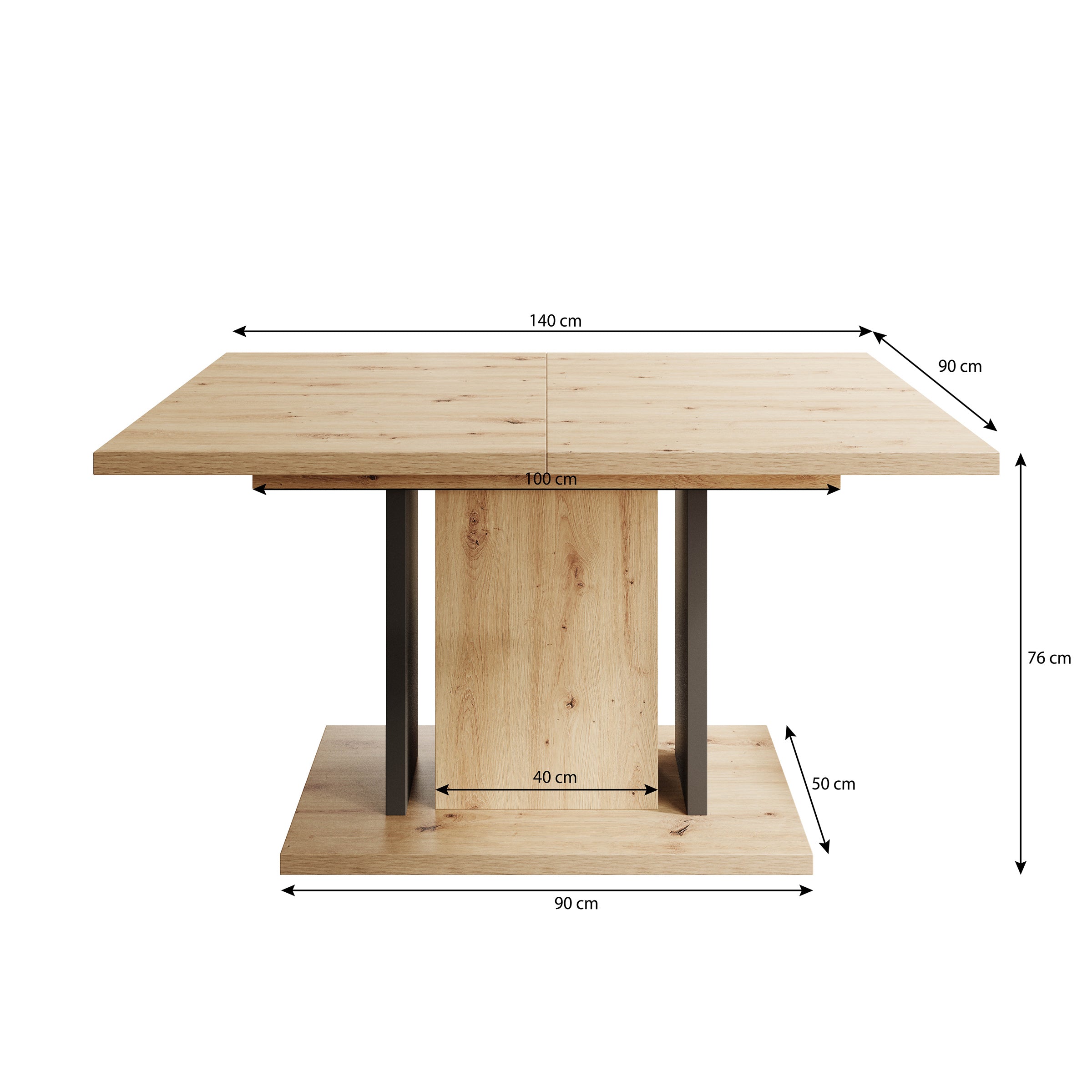 Welp - Eetkamertafel - Eiken/zwart - 140x90x76 cm