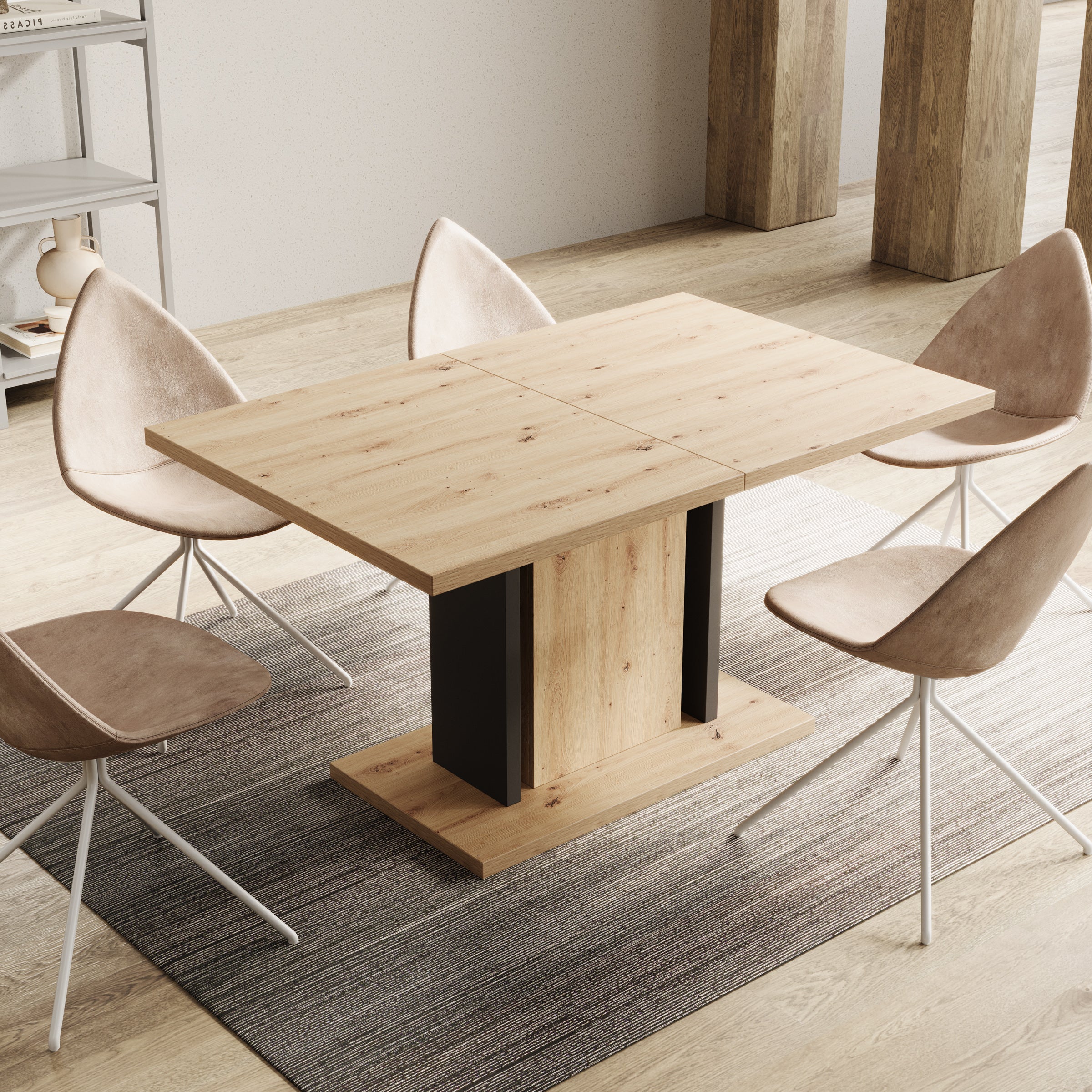 Welp - Eetkamertafel - Eiken/zwart - 140x90x76 cm