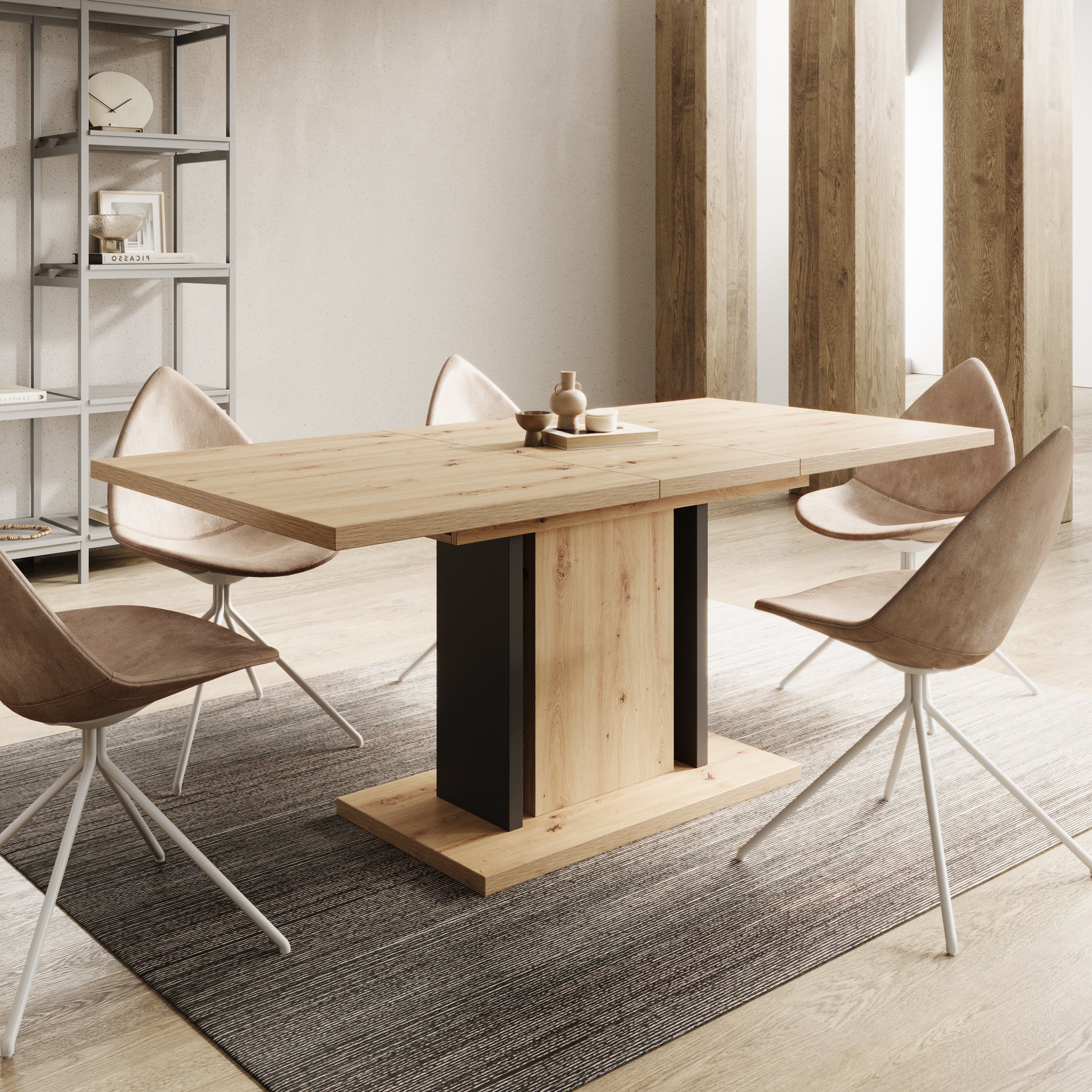 Welp - Eetkamertafel - Eiken/zwart - 140x90x76 cm