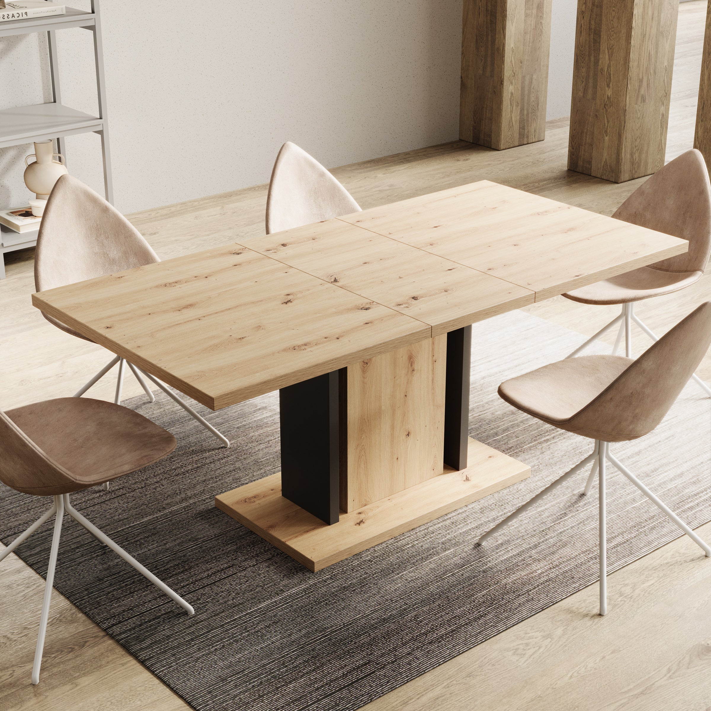 Welp - Eetkamertafel - Eiken/zwart - 140x90x76 cm