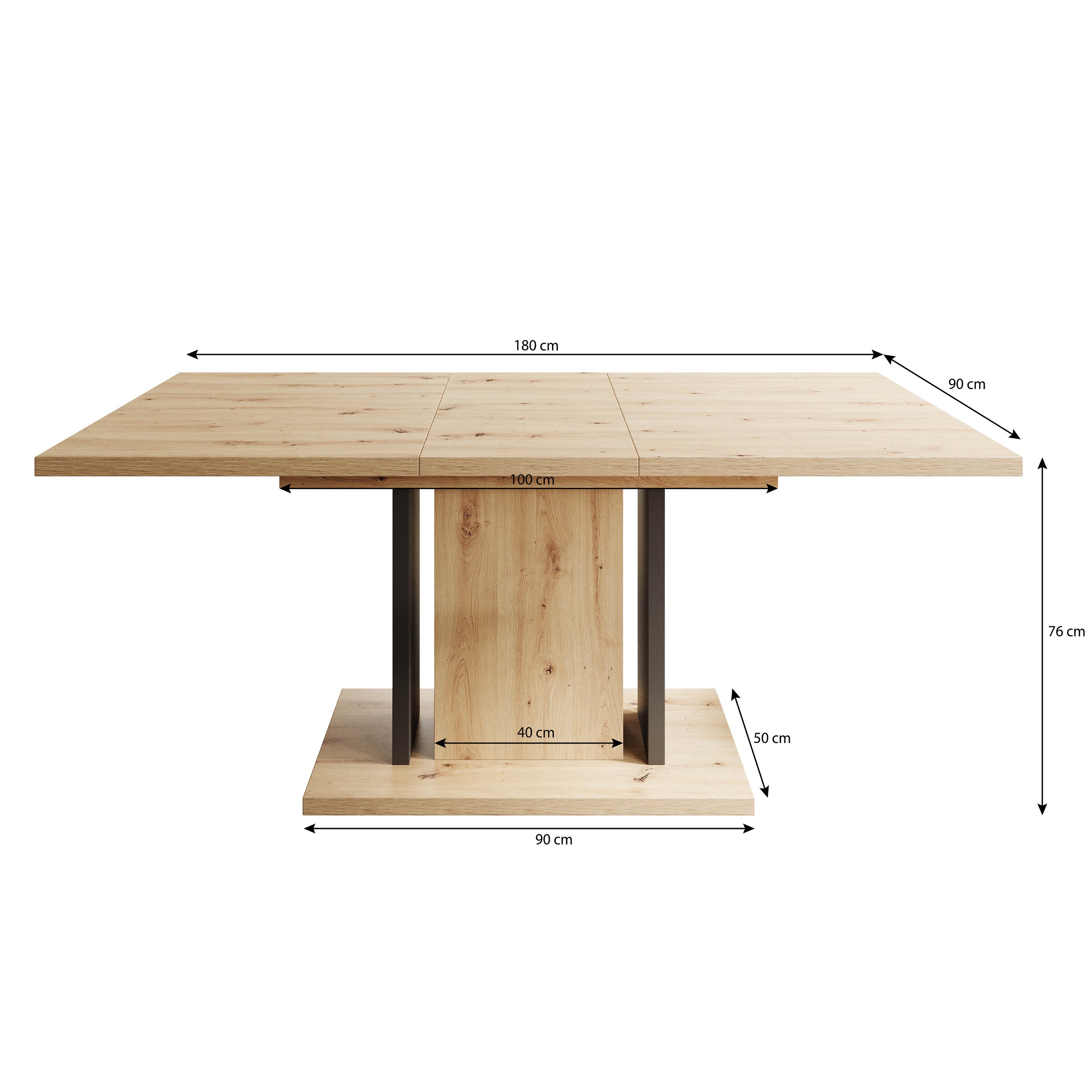 Welp - Eetkamertafel - Eiken/zwart - 140x90x76 cm