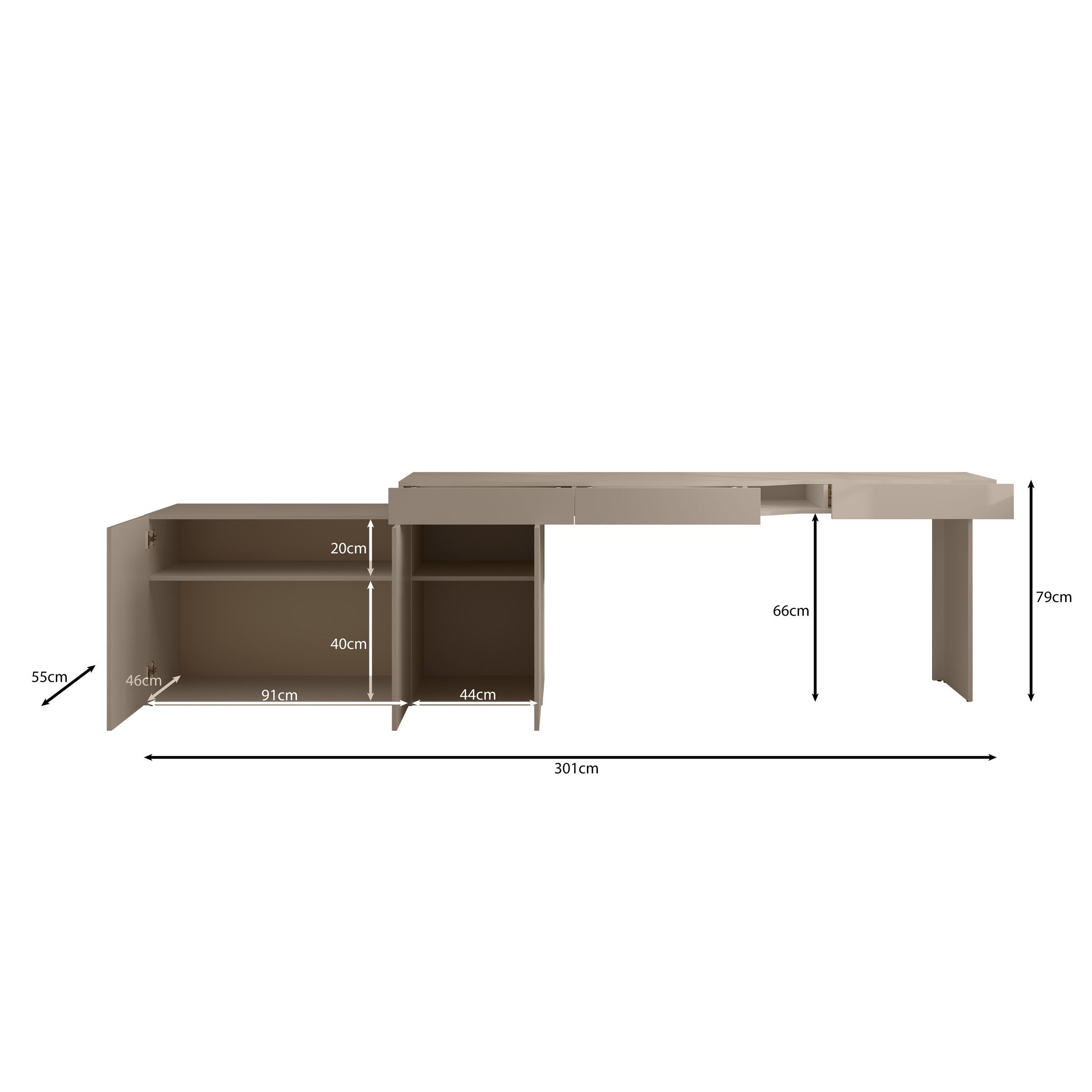 Whenua - Bureau links - Beige - 301x55x79 cm