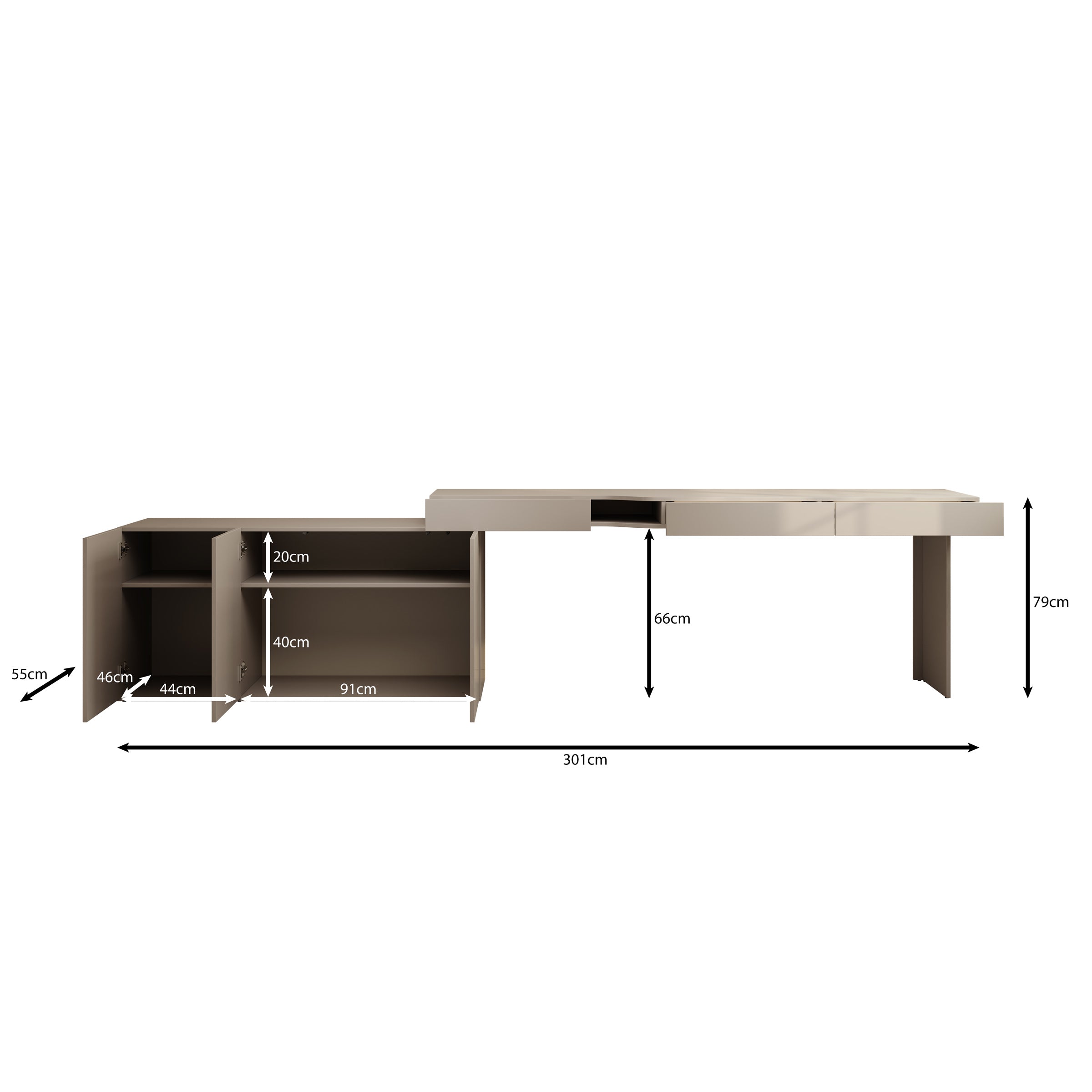 Whenua - Bureau rechts - Beige - 301x55x79 cm