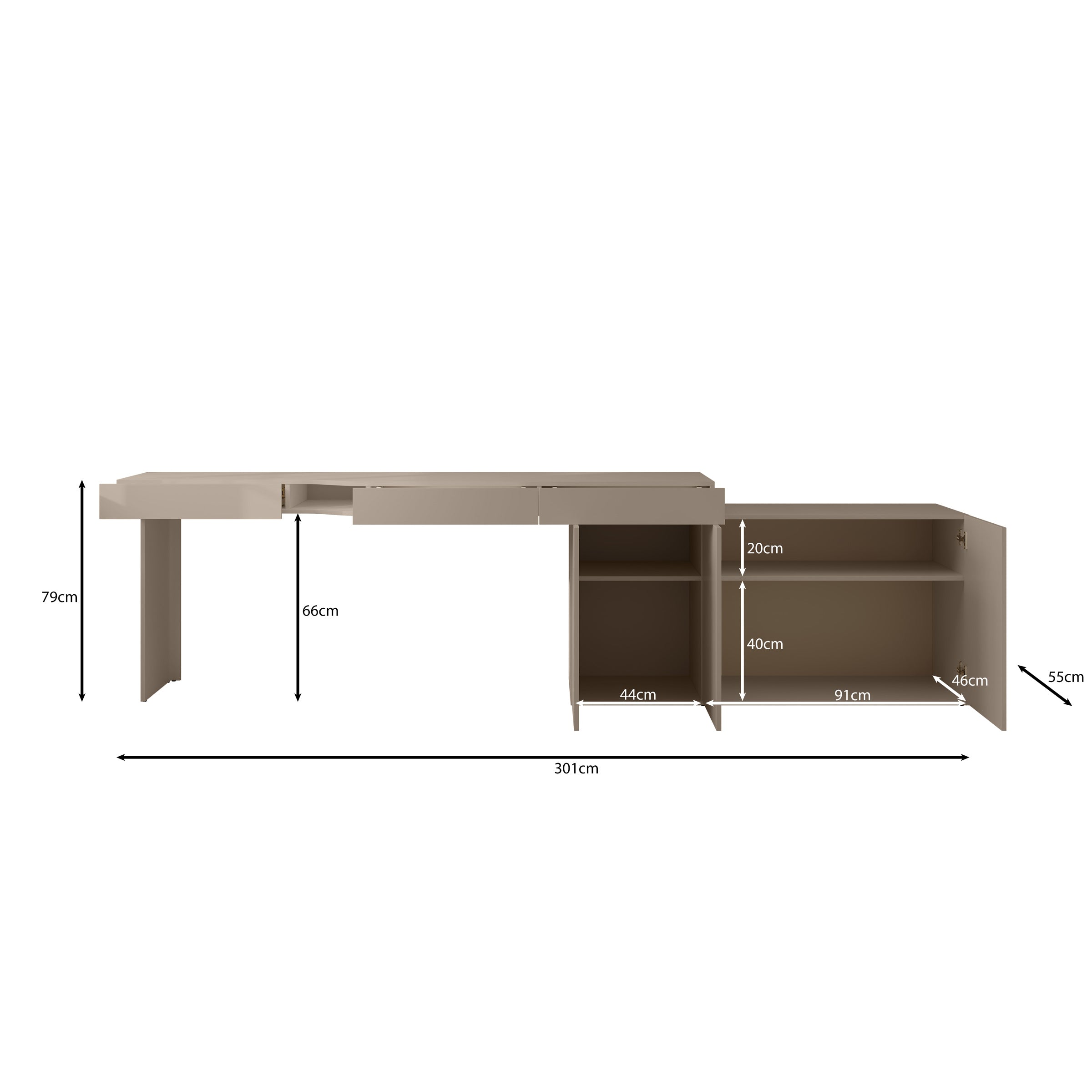 Whenua - Bureau rechts - Beige - 301x55x79 cm