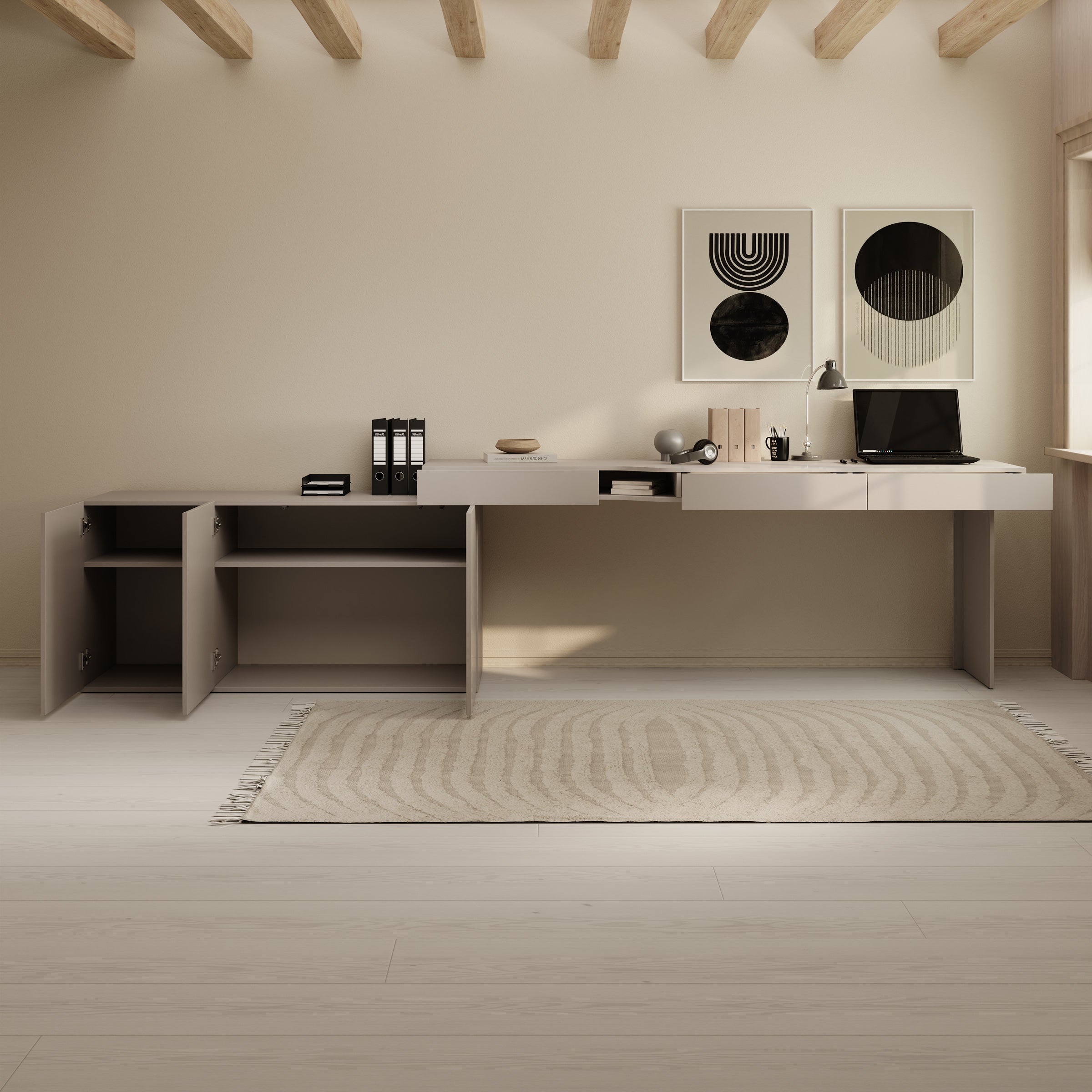 Whenua - Bureau rechts - Beige - 301x55x79 cm